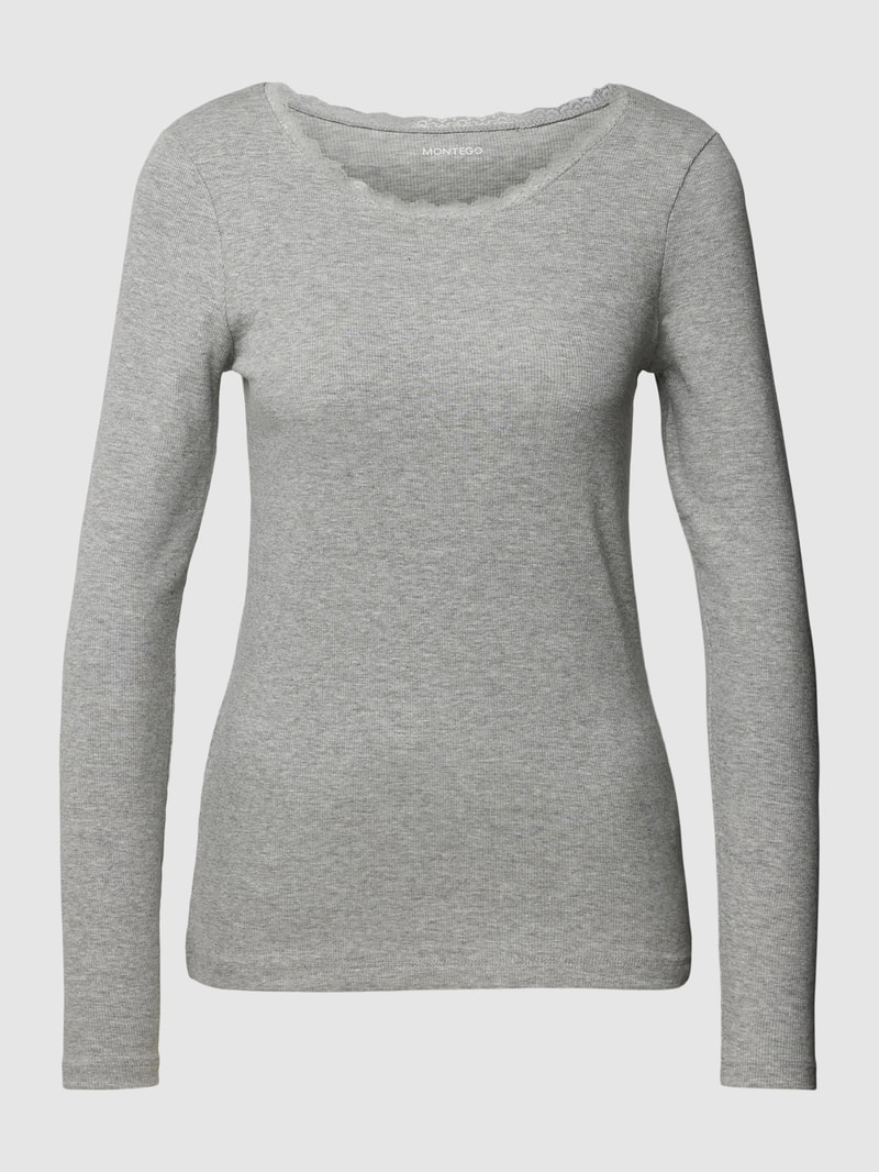 Longsleeve mit Rundhalsausschnitt in silber meliert