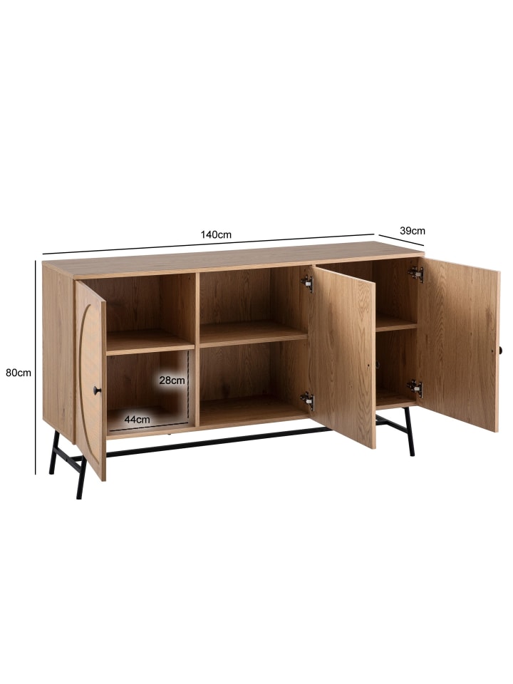 KADIMA DESIGN Sideboard 140x80x39 cm Kommode Eiche-Dekor mit Rattan Geflecht günstig kaufen onesize