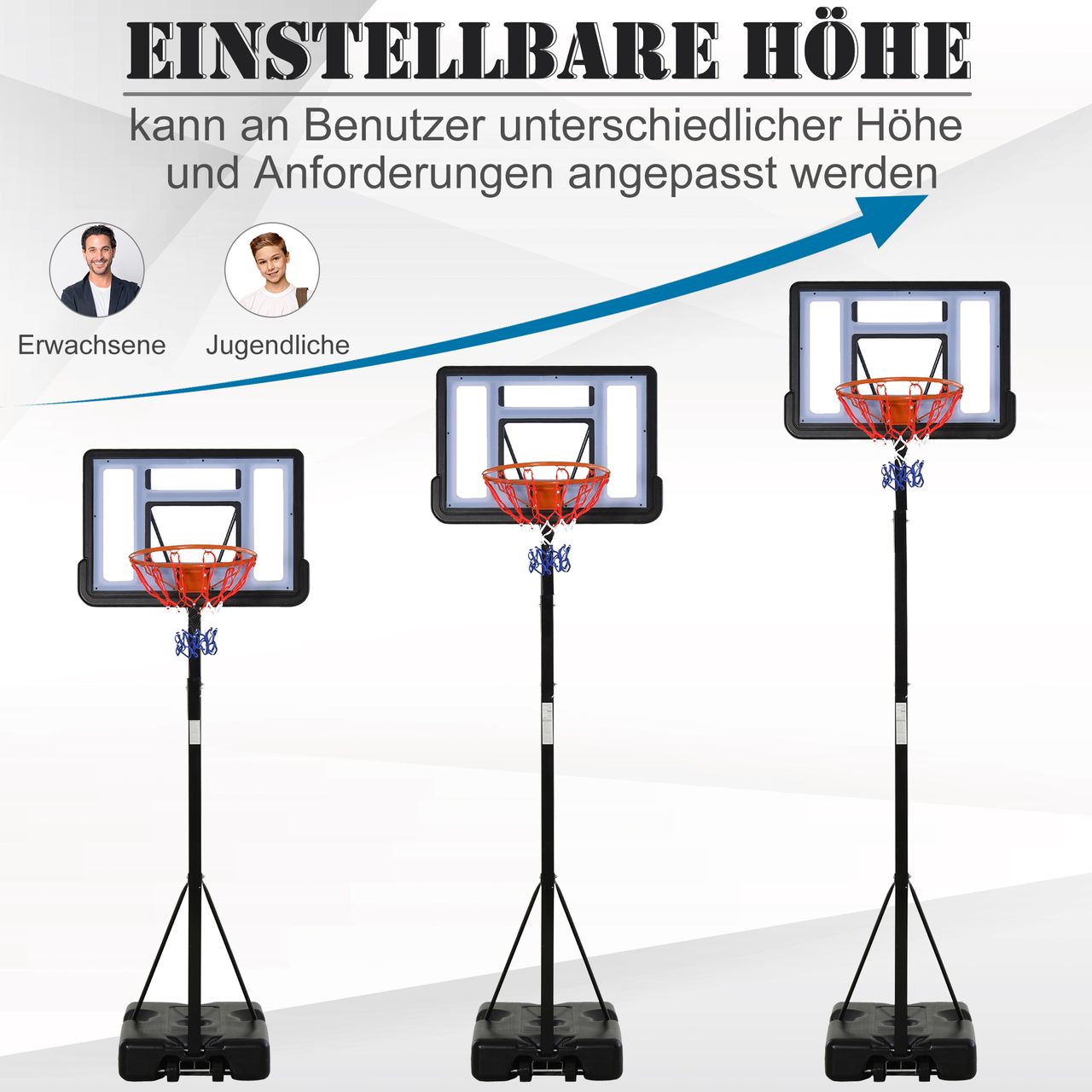 HOMCOM Mobiler Basketballständer Basketballkorb höhenverstellbar 302-352 cm