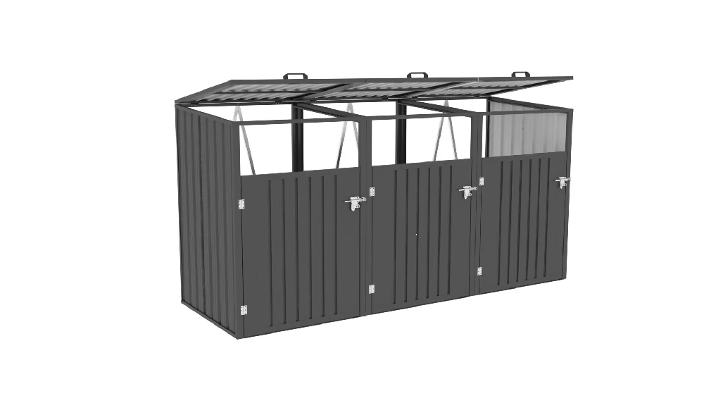 HC Garten & Freizeit Mülltonnenbox für 3x Mülltonnen mit aufklappbaren Dach & Griff BSW-MK3