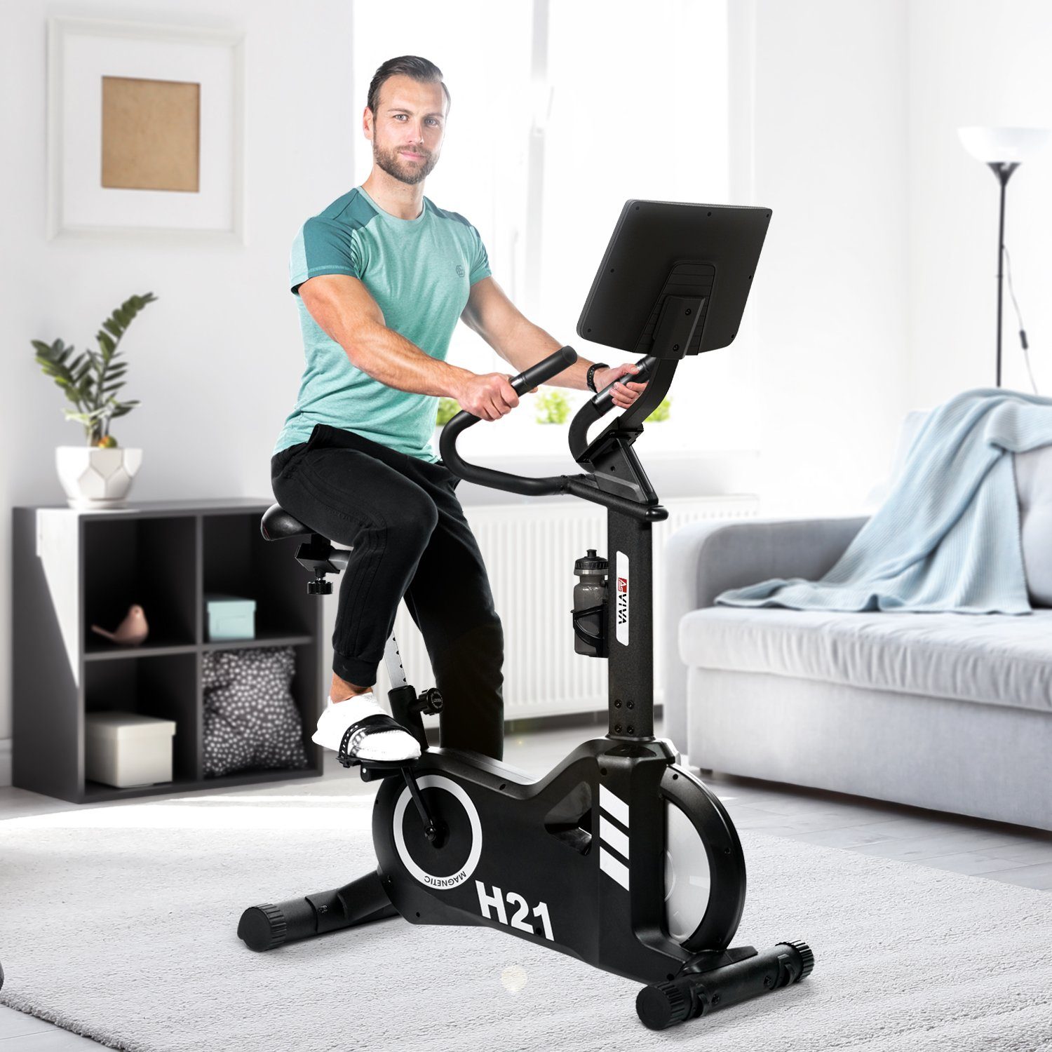 AsVIVA Ergometer Heimtrainer & Ergometer AsVIVA H21 Pro Wi-Fi (mit Trinkflasche), Touchscreen Computer, Tablethalterung, Kinomap kompatibel
