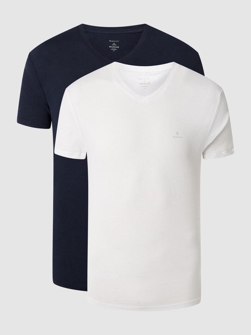 T-Shirt im 2er-Pack mit Brand-Schriftzug in dunkelblau