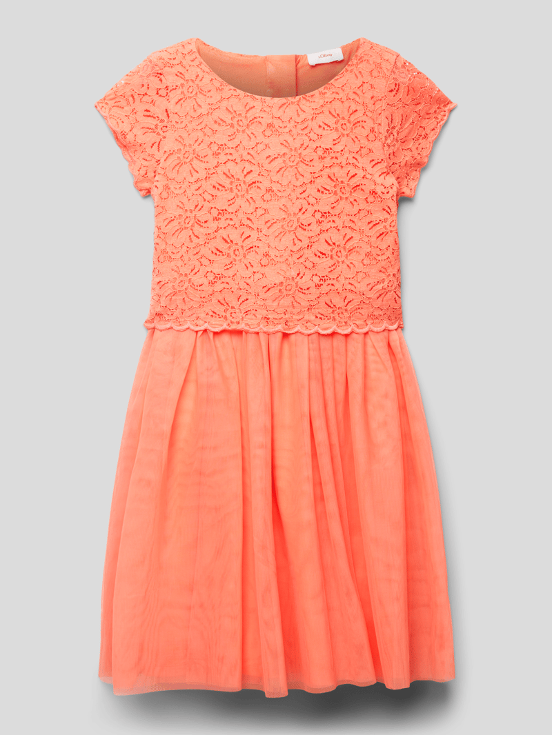 Midikleid mit Spitzenbesatz in orange