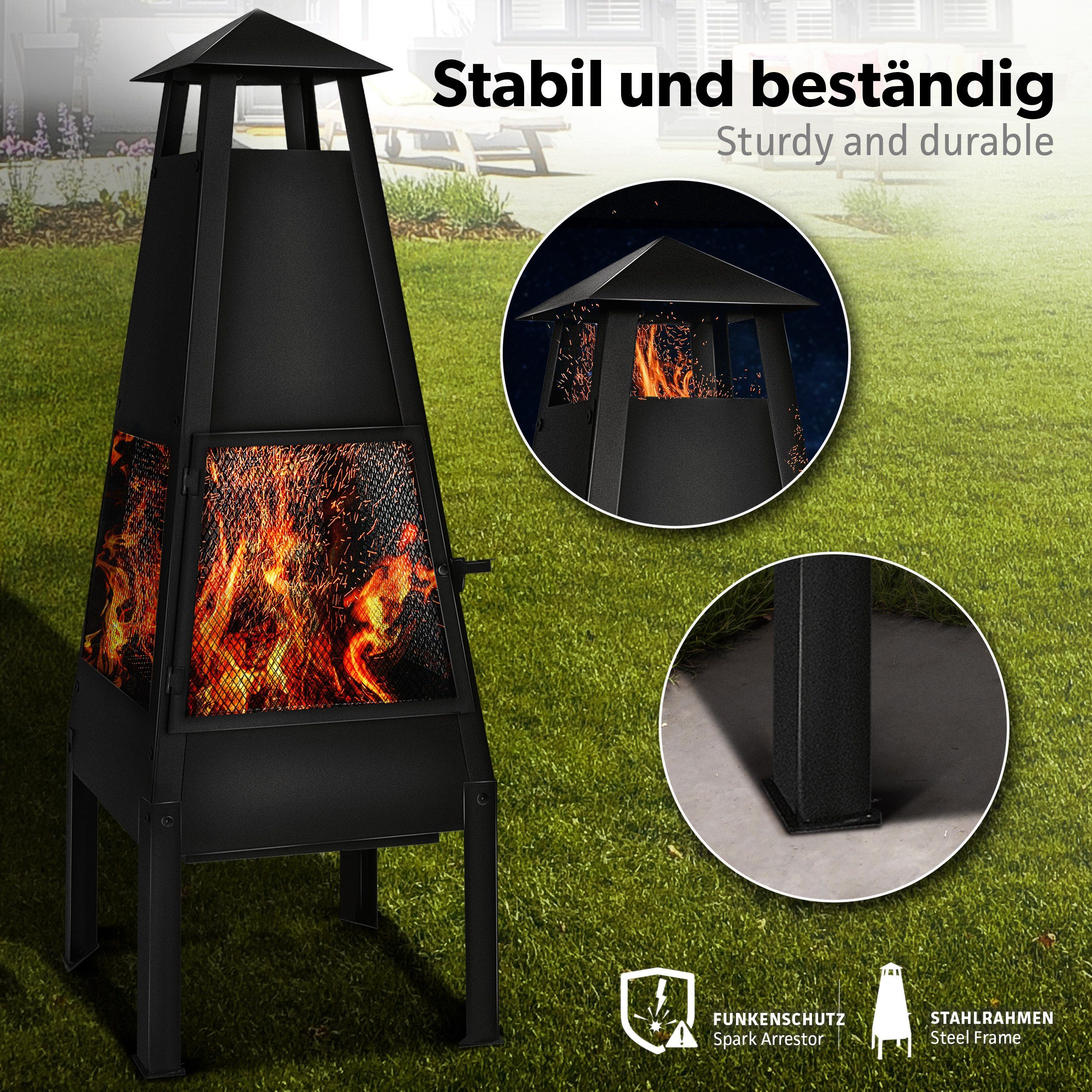 tillvex Feuerkorb Terrassenofen Funkenschutz, Gartenkamin, (Terrassenofen)