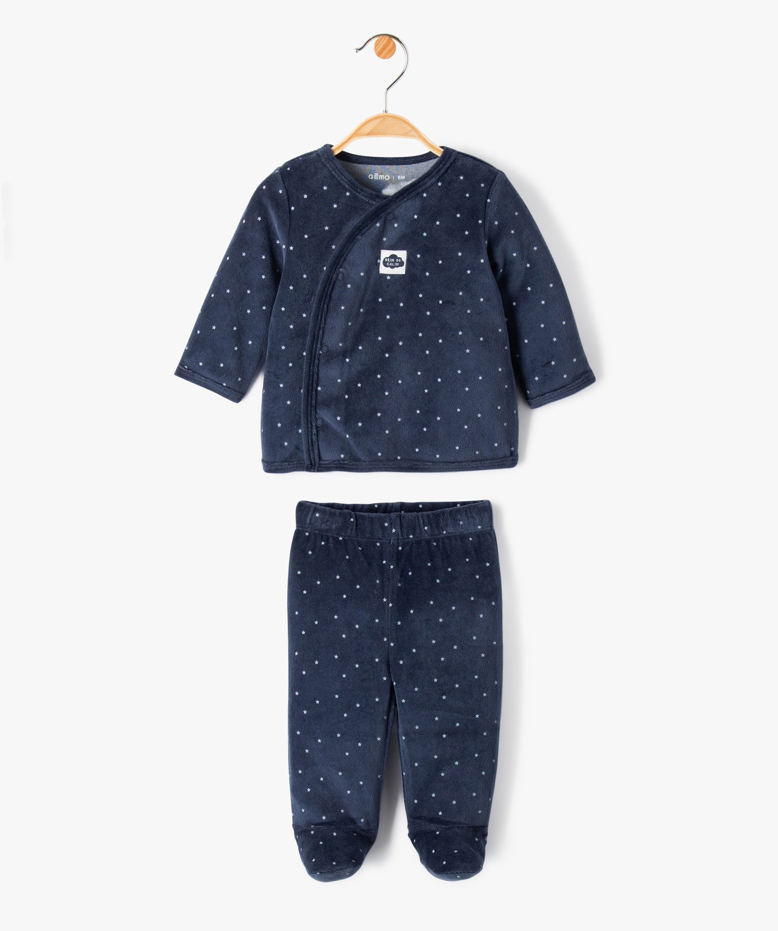Pyjama bébé 2 pièces en velours à motifs étoiles marine | GEMO