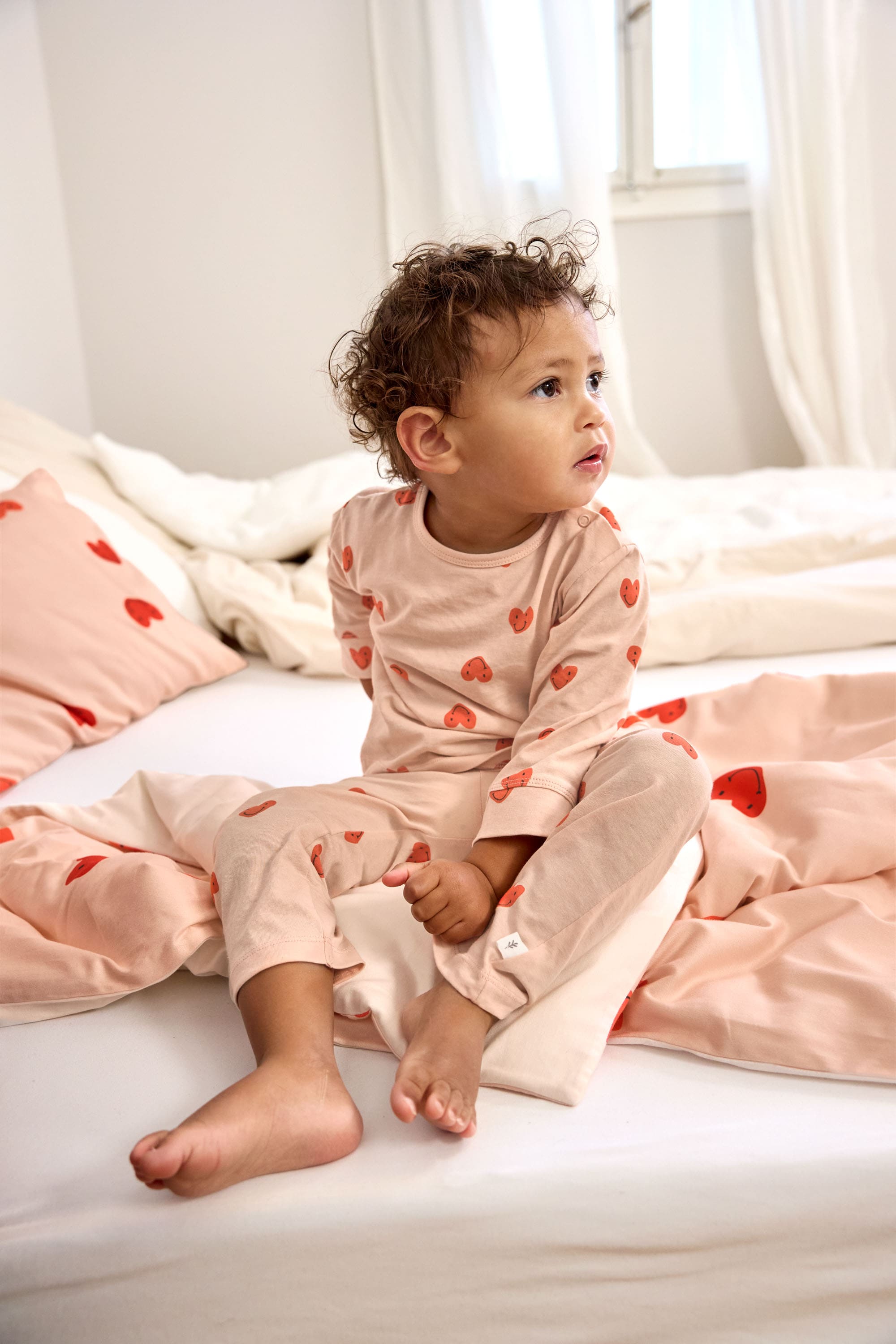 Kinder Pyjama lang - Bio Baumwolle, Herzen Rosa