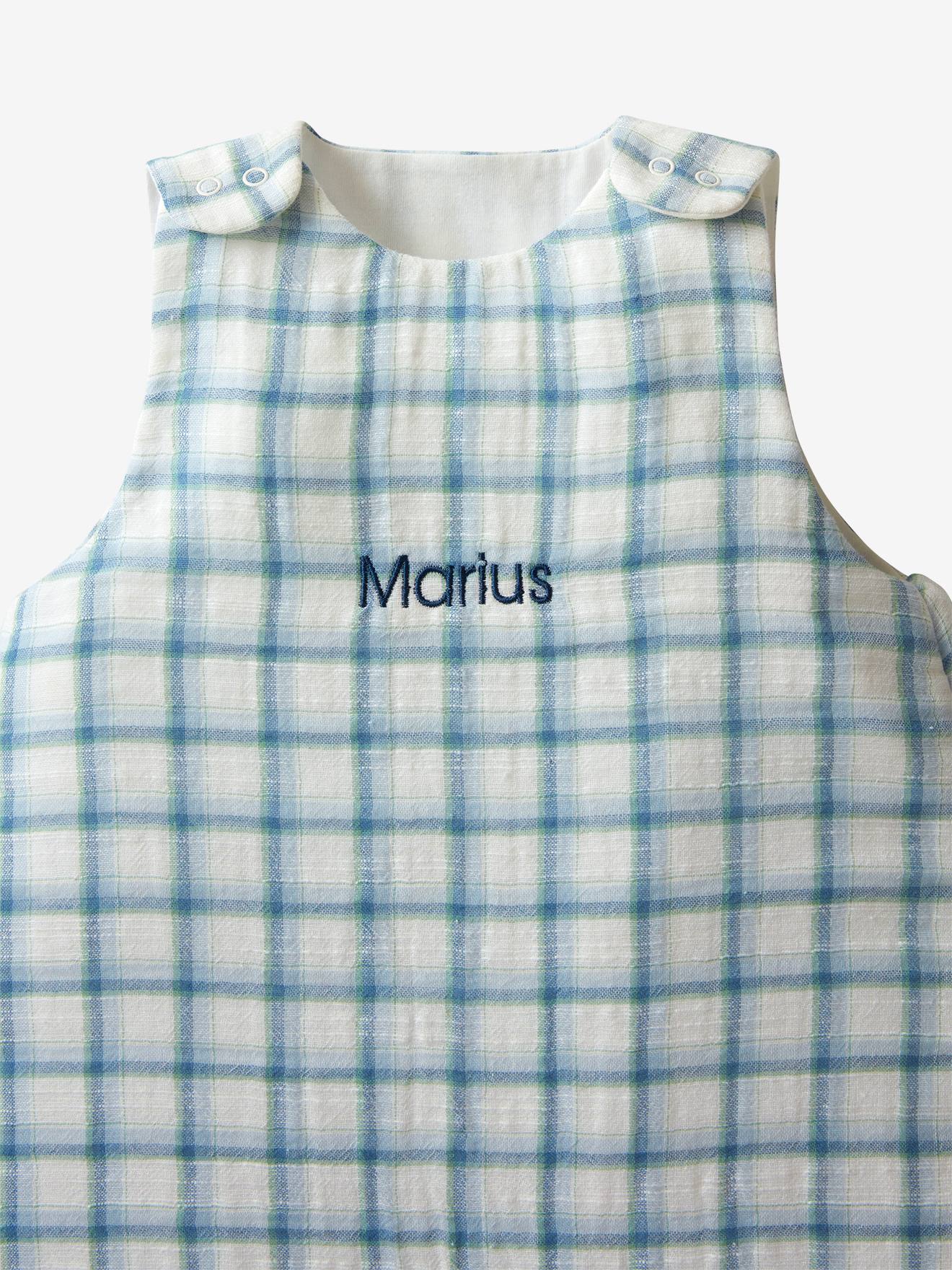 Gigoteuse spécial été en gaze de coton CARREAUX personnalisable Oeko-Tex® bleu