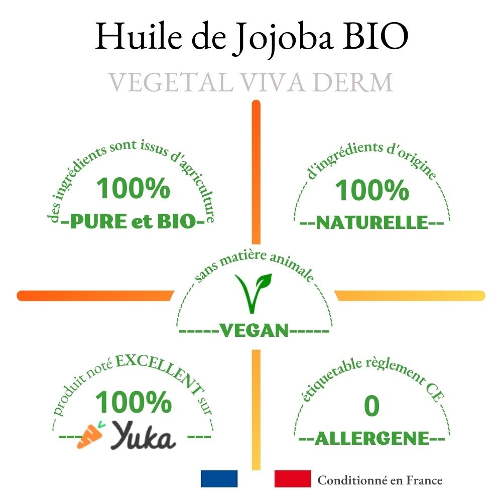 vegetal viva derm Huile de JOJOBA BIO 100% pure et BIO visage corps cheveux