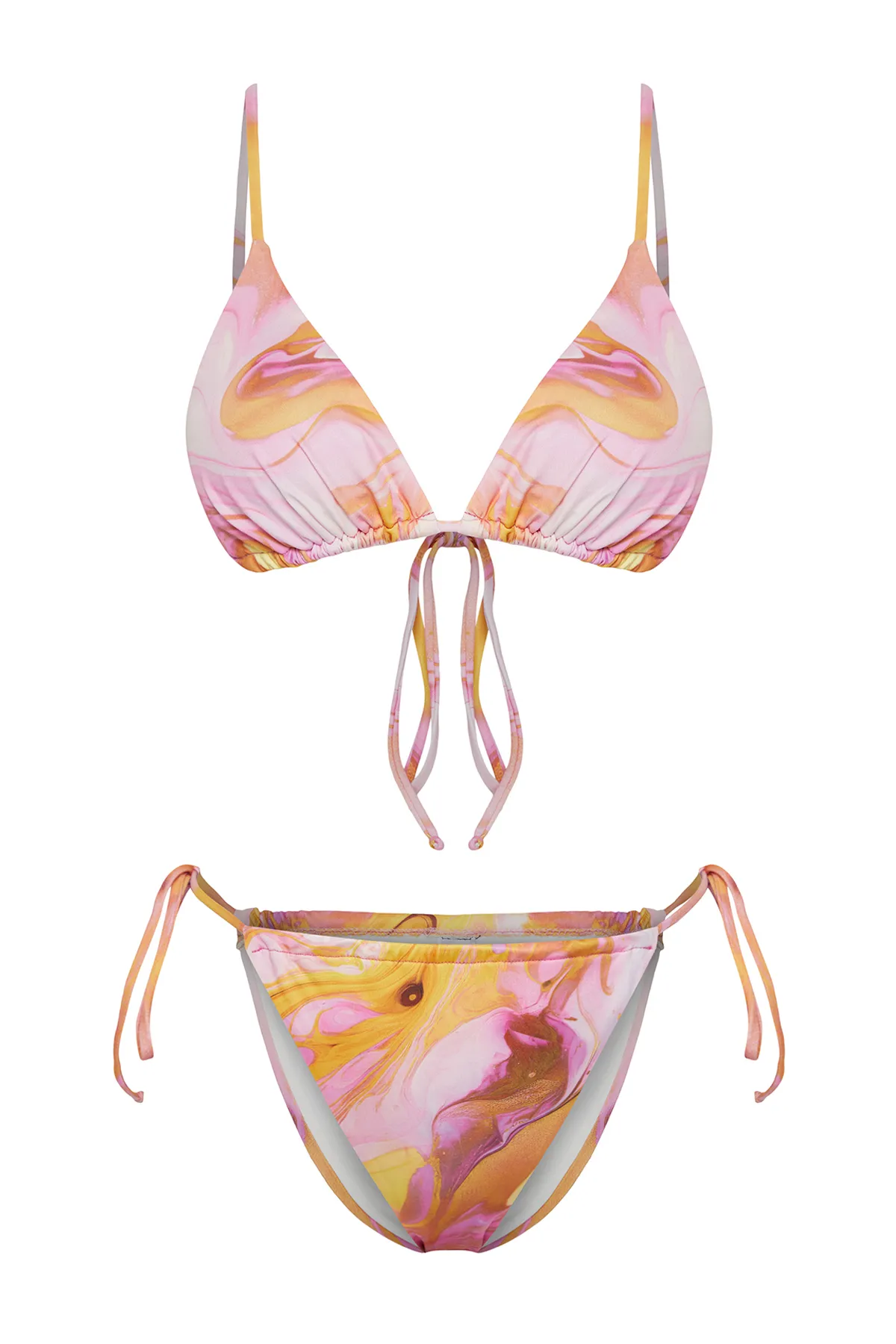 Trendyol Collection  Abstrakt gemustertes, dreieckig gebundenes brasilianisches Bikini-Set mit hohem Beinausschnitt TBESS22BT0046