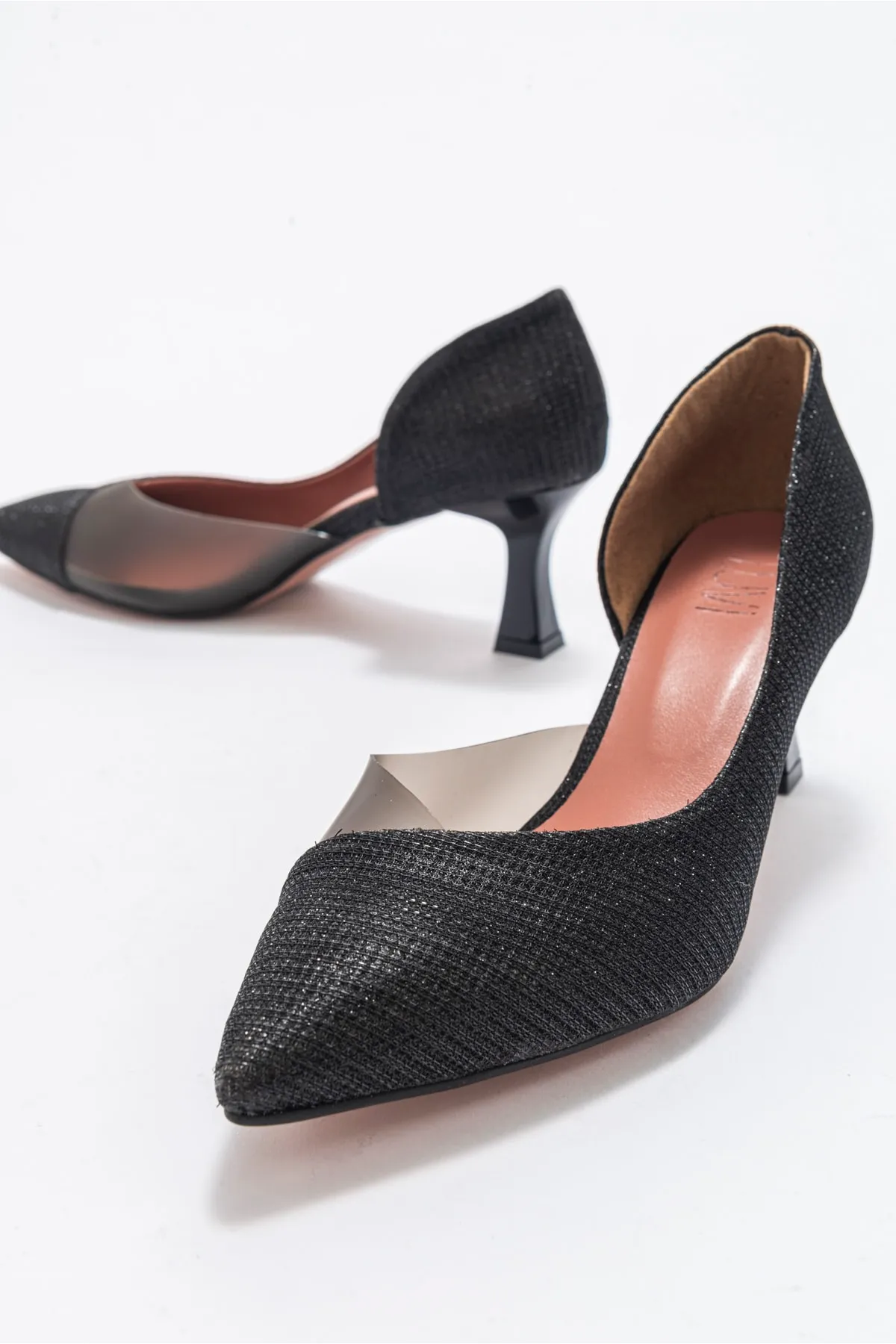 LuviShoes  353 Damenschuhe mit schwarzem, silbernem Absatz