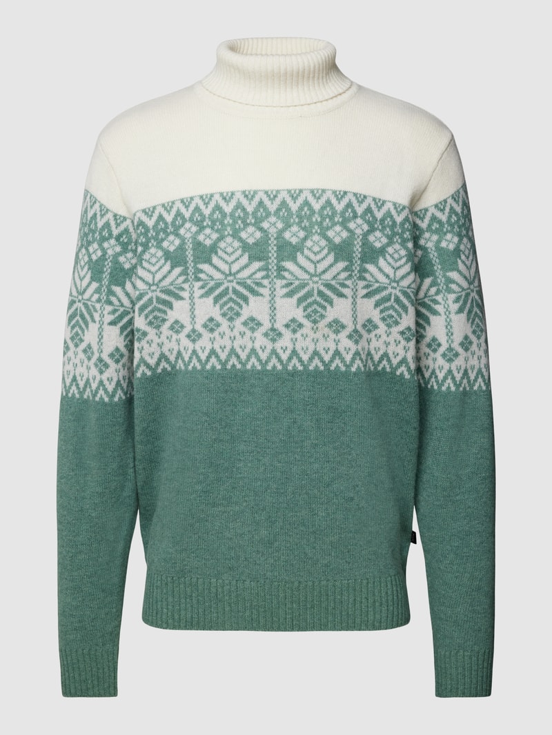 Rollkragenpullover aus Wolle im Allover-Look in lindgrün