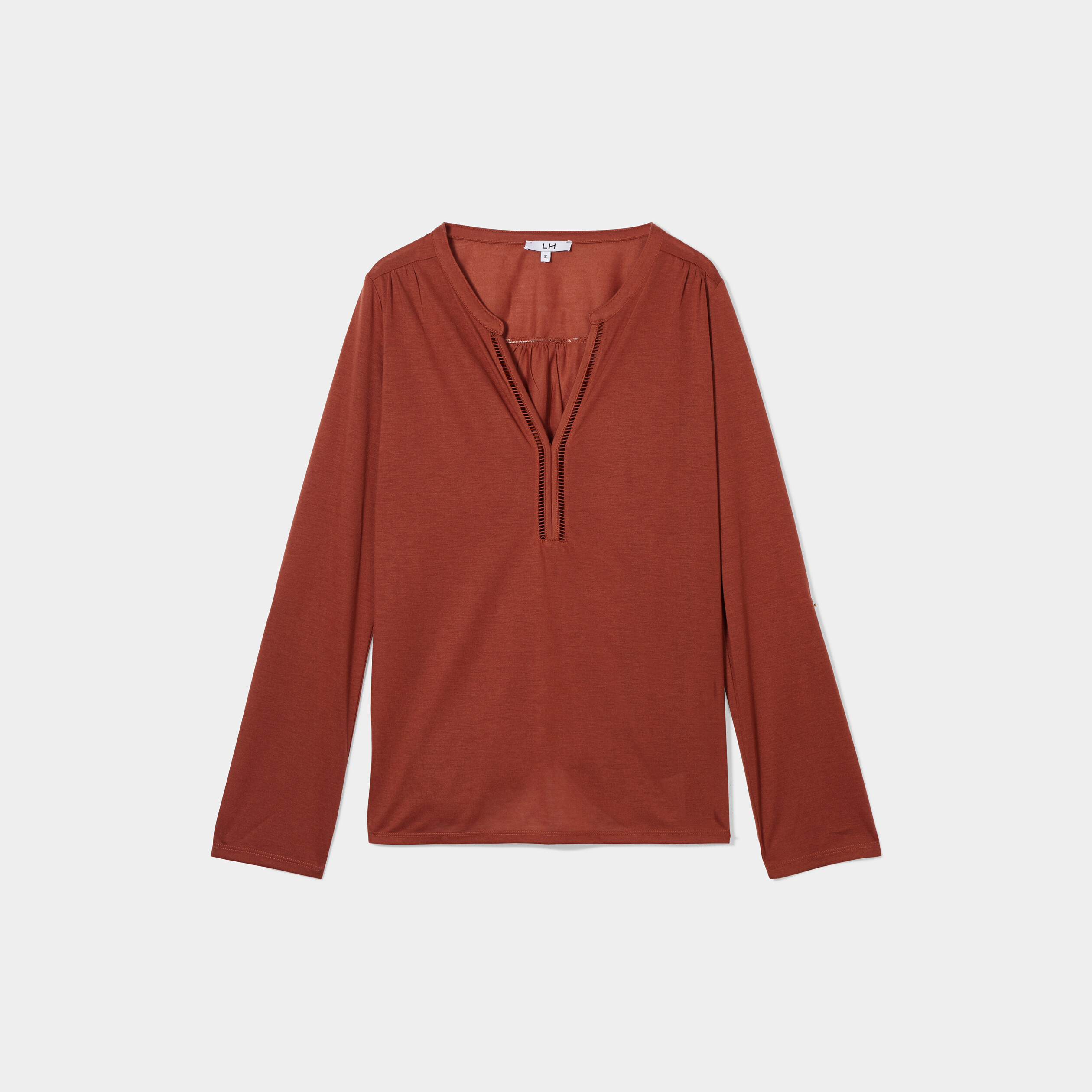 T-shirt manches longues à revers camel femme | La Halle