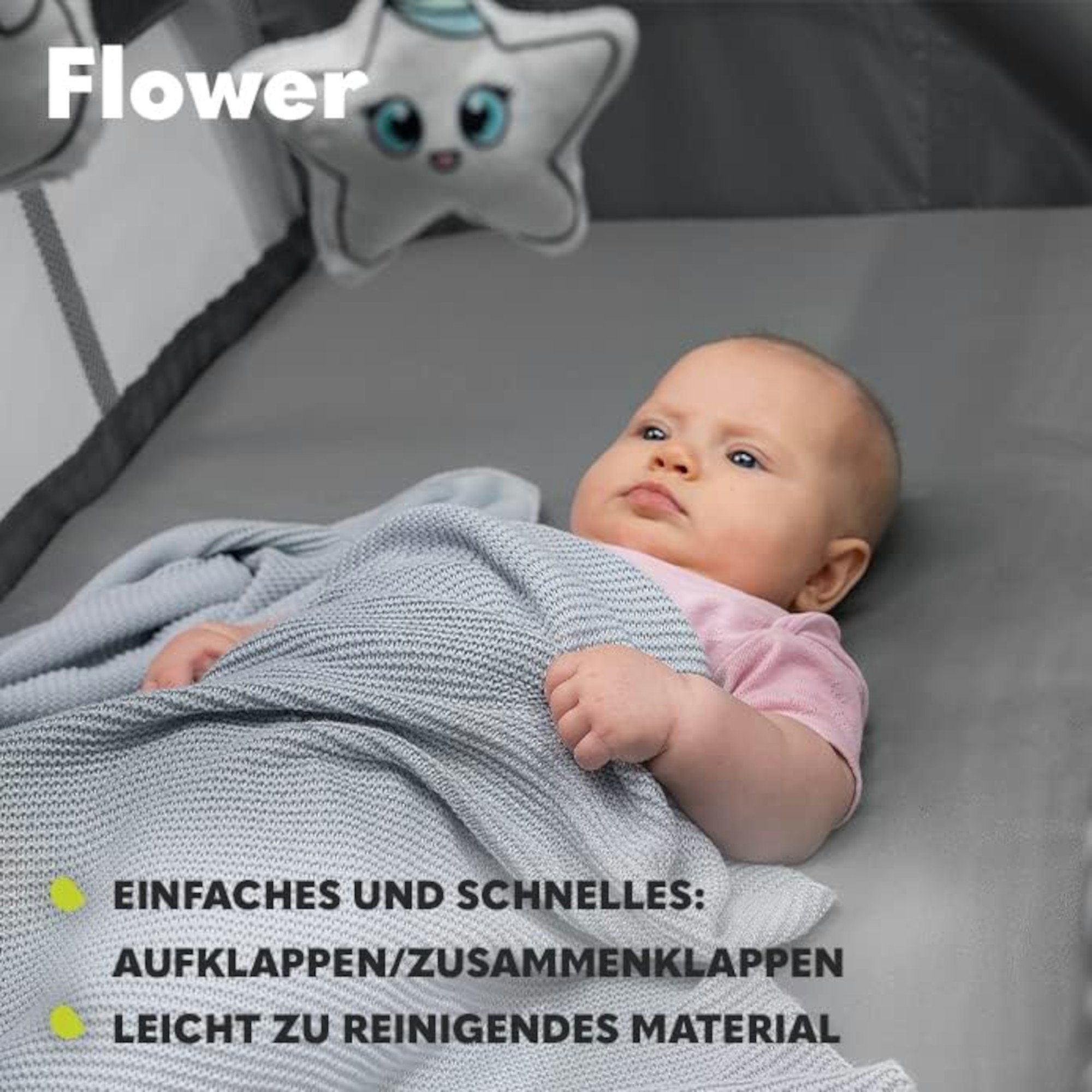 lionelo Baby-Reisebett FLOWER, 4in1:Laufstall Baby, Wickeltisch, Zwei Matratzenaufhängungshöhen