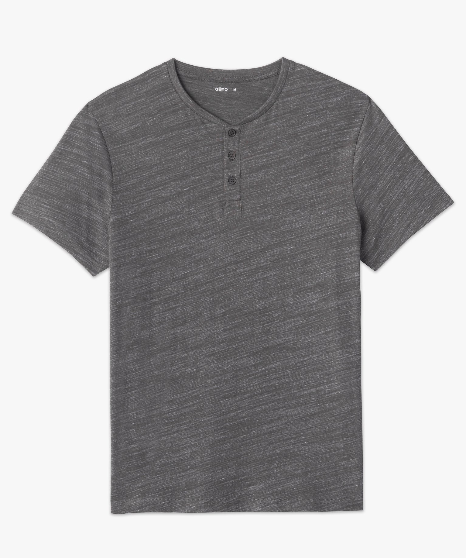 Tee-shirt homme col tunisien à manches courtes gris fonce | GEMO