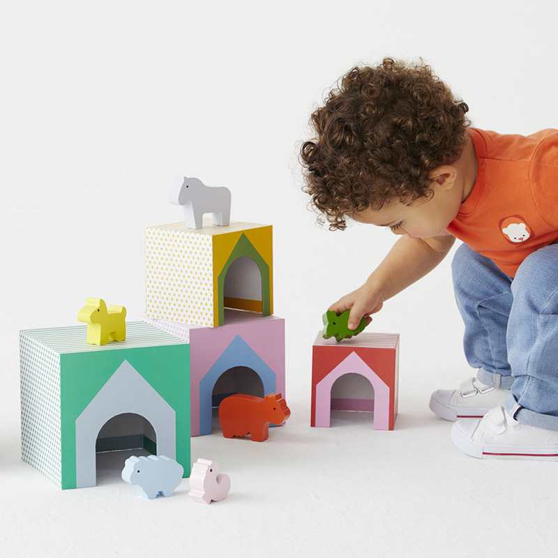 Cubes imagiers empilables et animaux en bois Oxybul