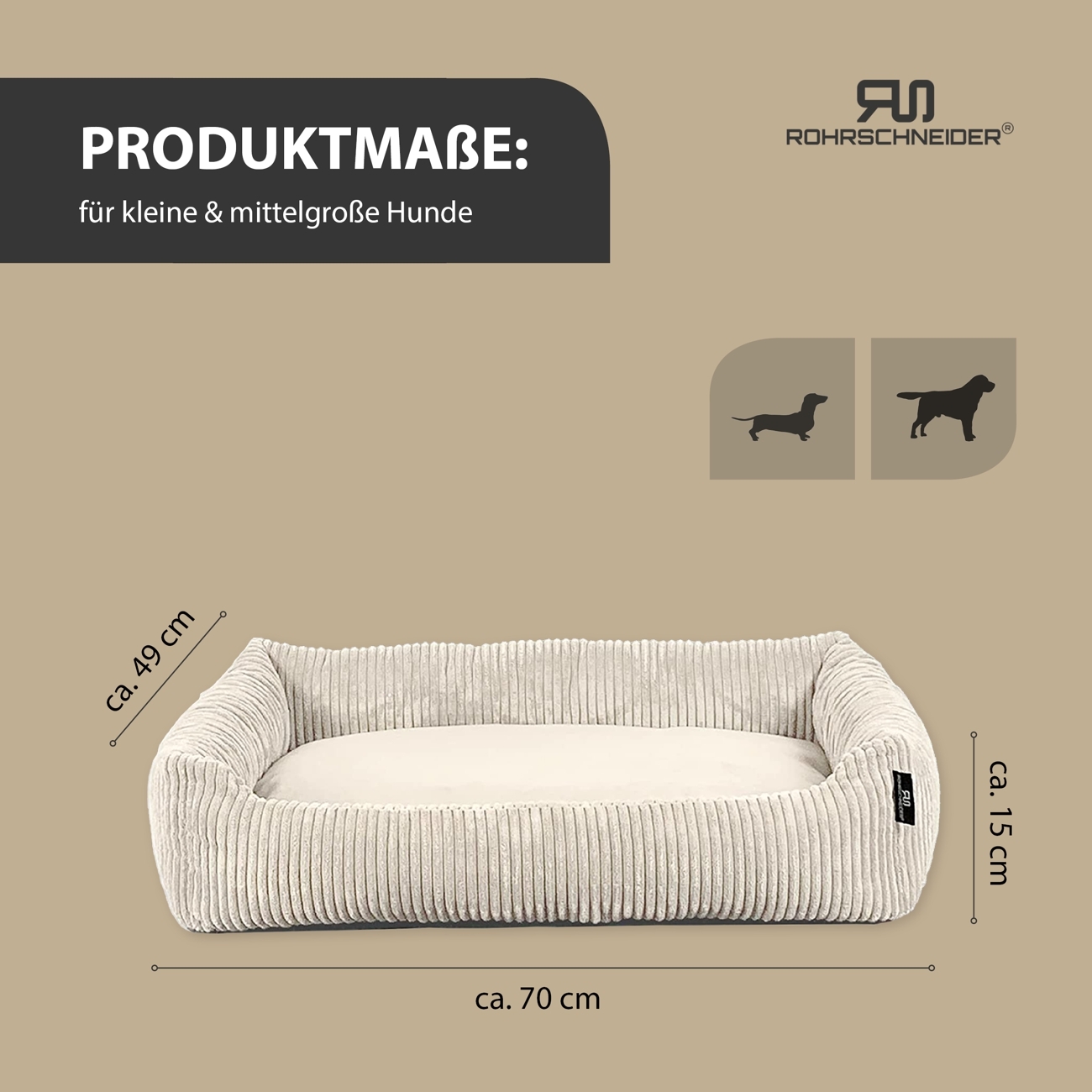 Rohrschneider Hundebetten Rohrschneider Hundebett mit Gratis-Beigabe, waschbar, robuster Breit-Cordstoff beige