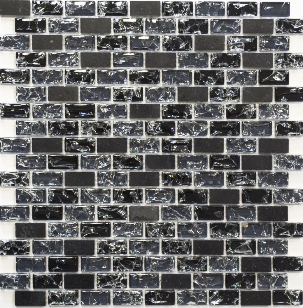 Mosani Mosaikfliesen Glasmosaik Naturstein Mosaik schwarz glänzend / 10 Matten