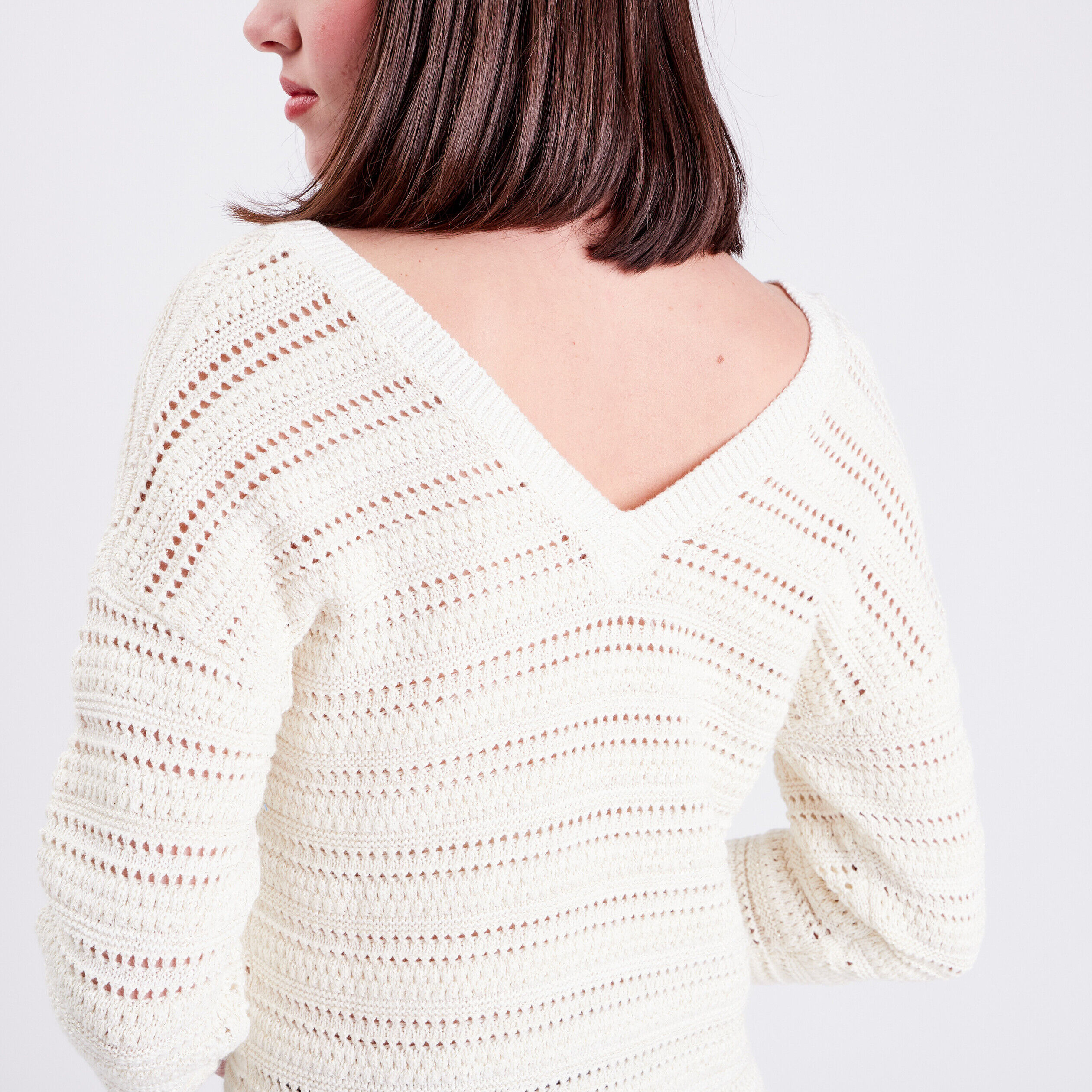 Pull ajouré col en V ecru femme | Cache Cache