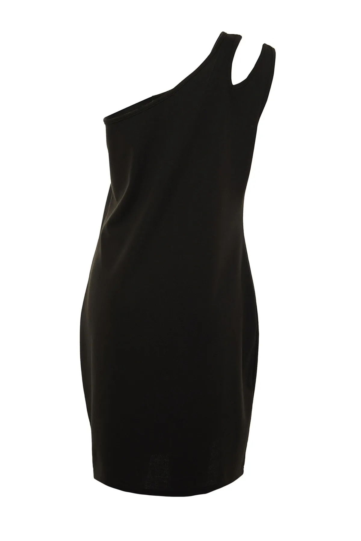 Trendyol Curve  Schwarzes, detailliertes, geripptes Strickkleid mit Fenster-/Ausschnitten TBSSS22AH0146