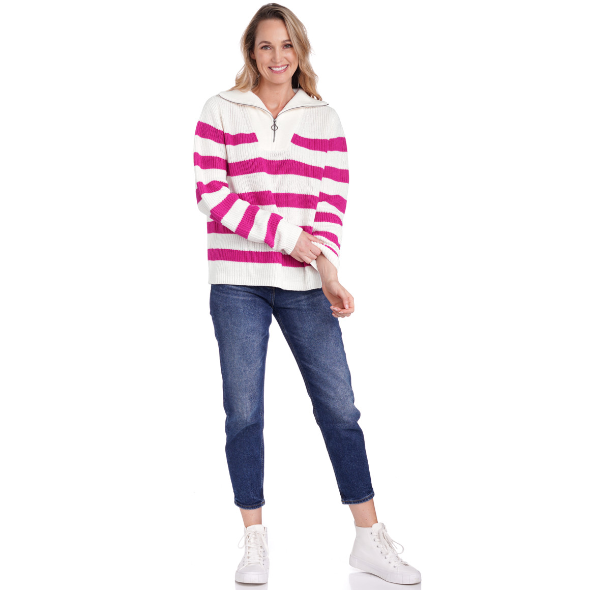 Damen Strickpullover mit Troyerkragen