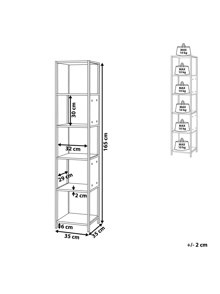 Beliani Bücherregal BOGOTA in Heller Holzfarbton/Weiß - (W) 35 x (H) 165 x (L) 35 cm günstig kaufen onesize