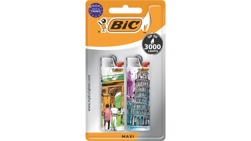 BIC Maxi Reibrad Feuerzeuge – Verschiedene Motive 2+1er Pack