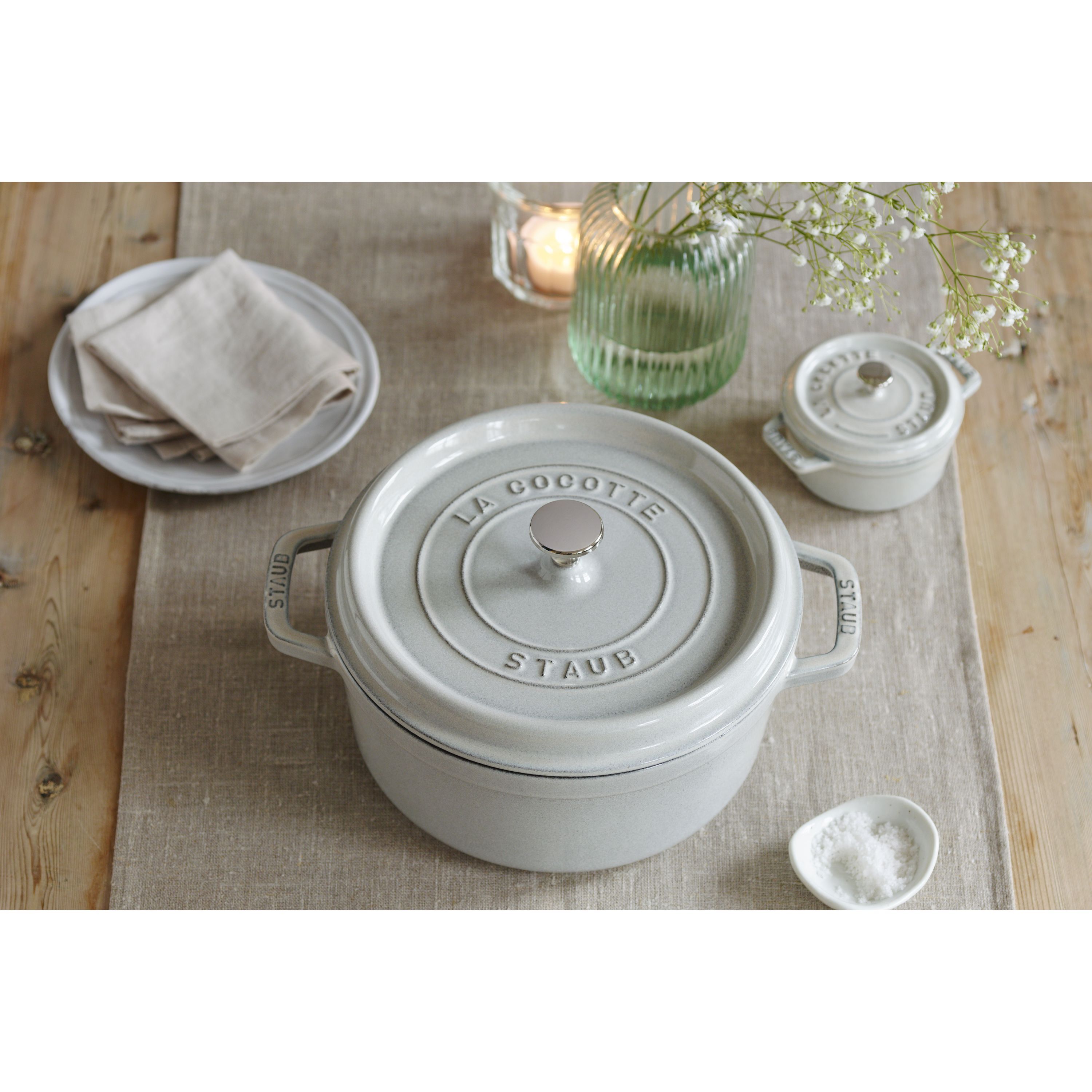 Cocotte 20 cm, rund, Weisser Trüffel, Gusseisen