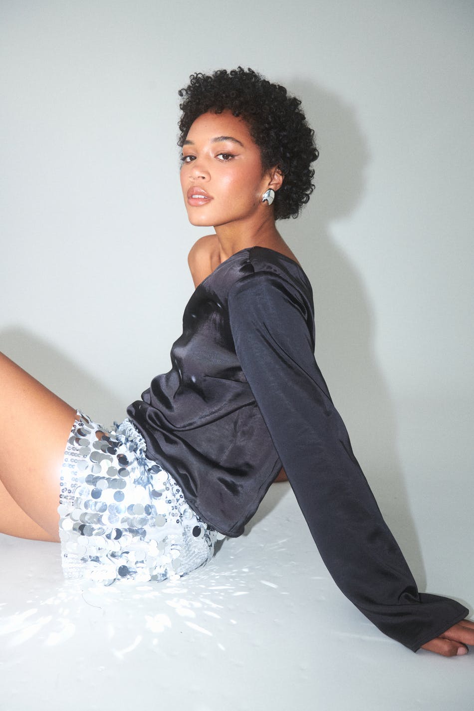 One shoulder satin blouse