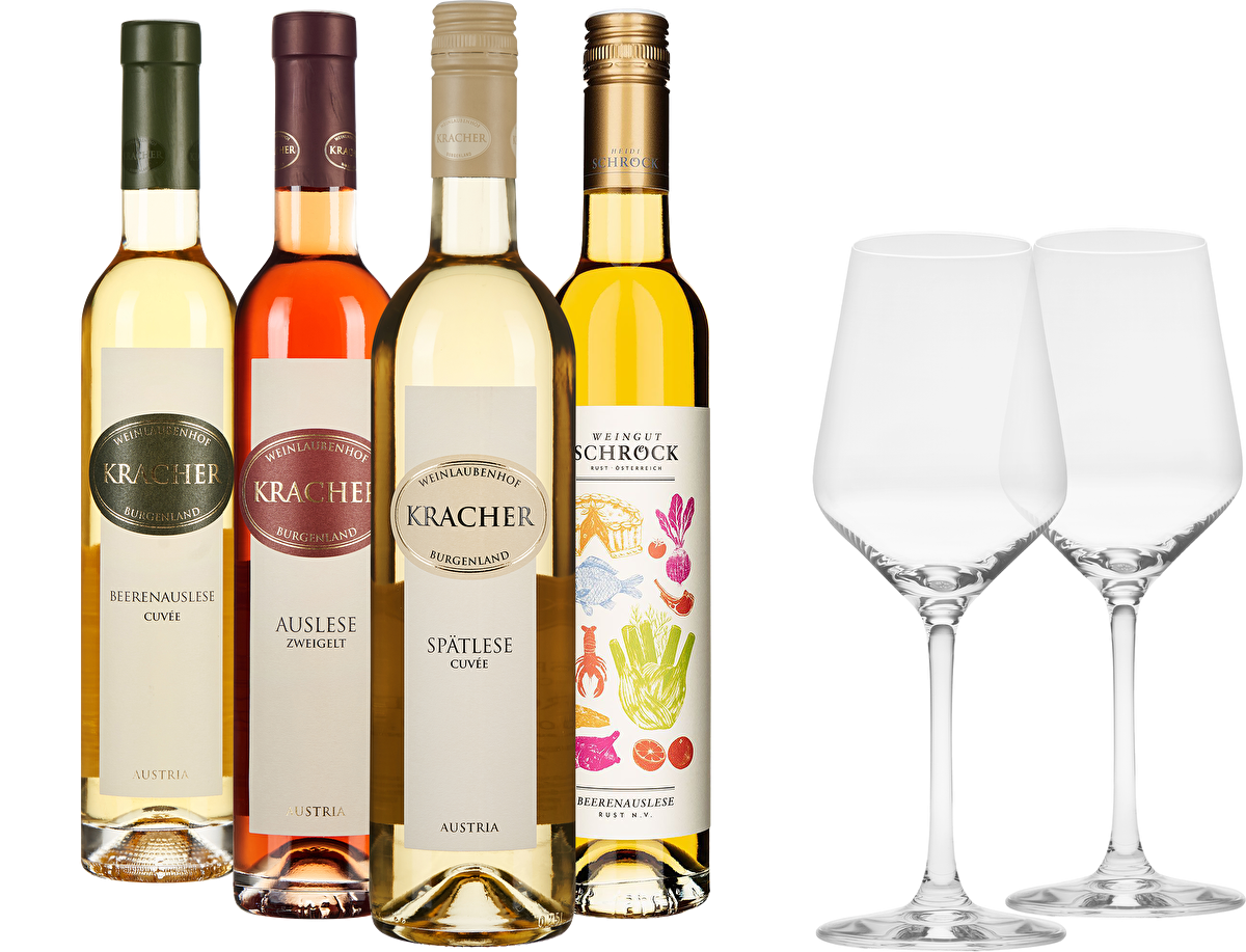 Süßwein Probierpaket + 2 Gläser gratis