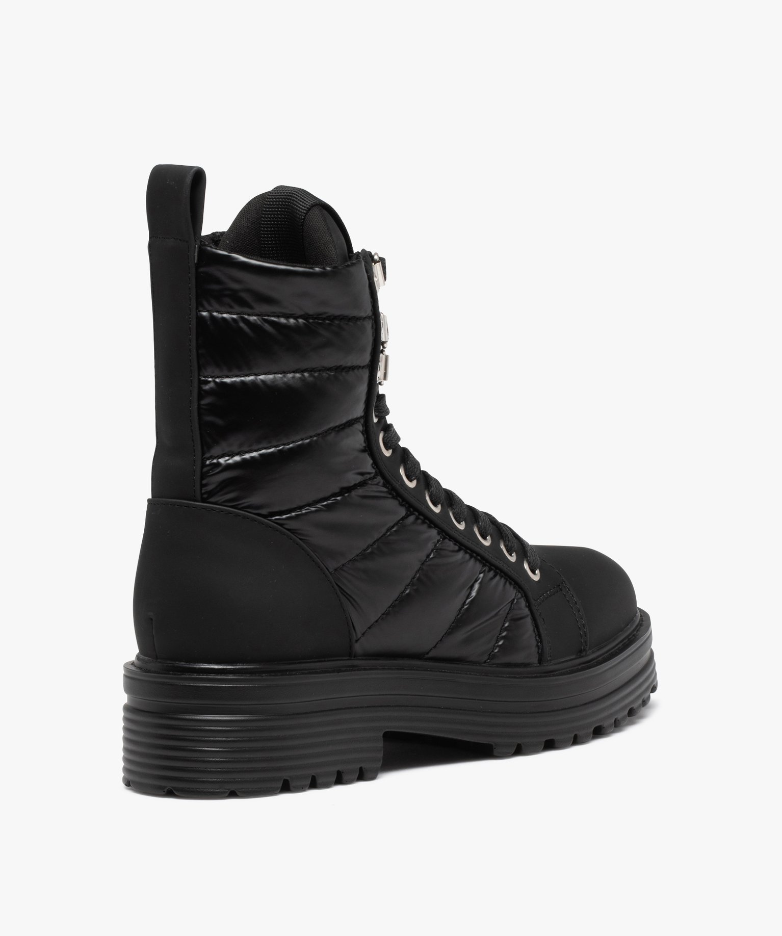 Bottines femme à lacets dessus textile matelassé noir | GEMO