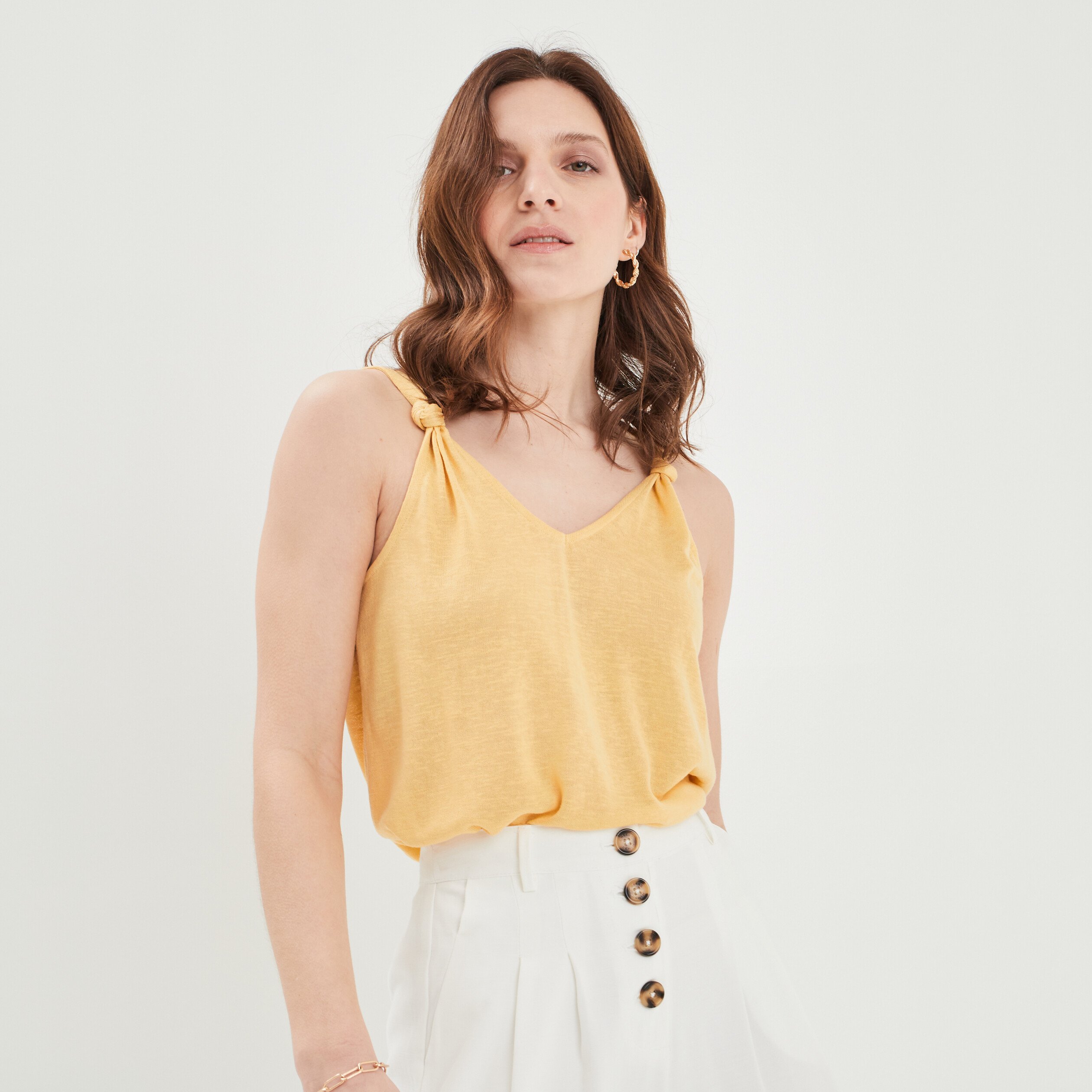 Débardeur col en V bretelles nouées jaune clair femme | La Halle
