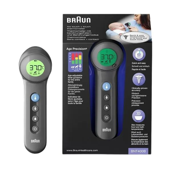 Braun BNT400, bekontaktis kaktos termometras, juodas