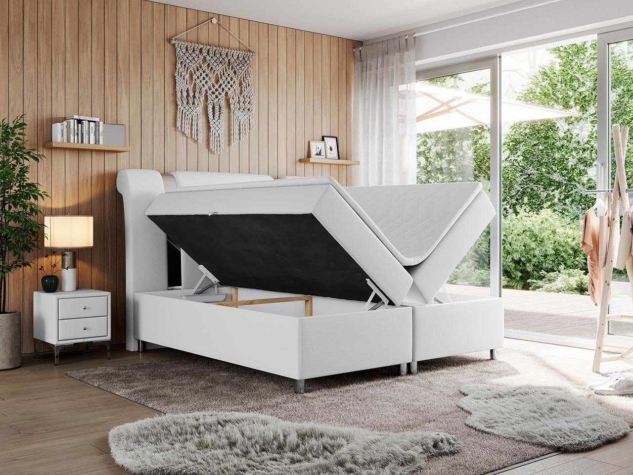 MKS MÖBEL Boxspringbett JOWI, Boxspringbett mit Bettkasten, Multipocket-Matratze, Topper