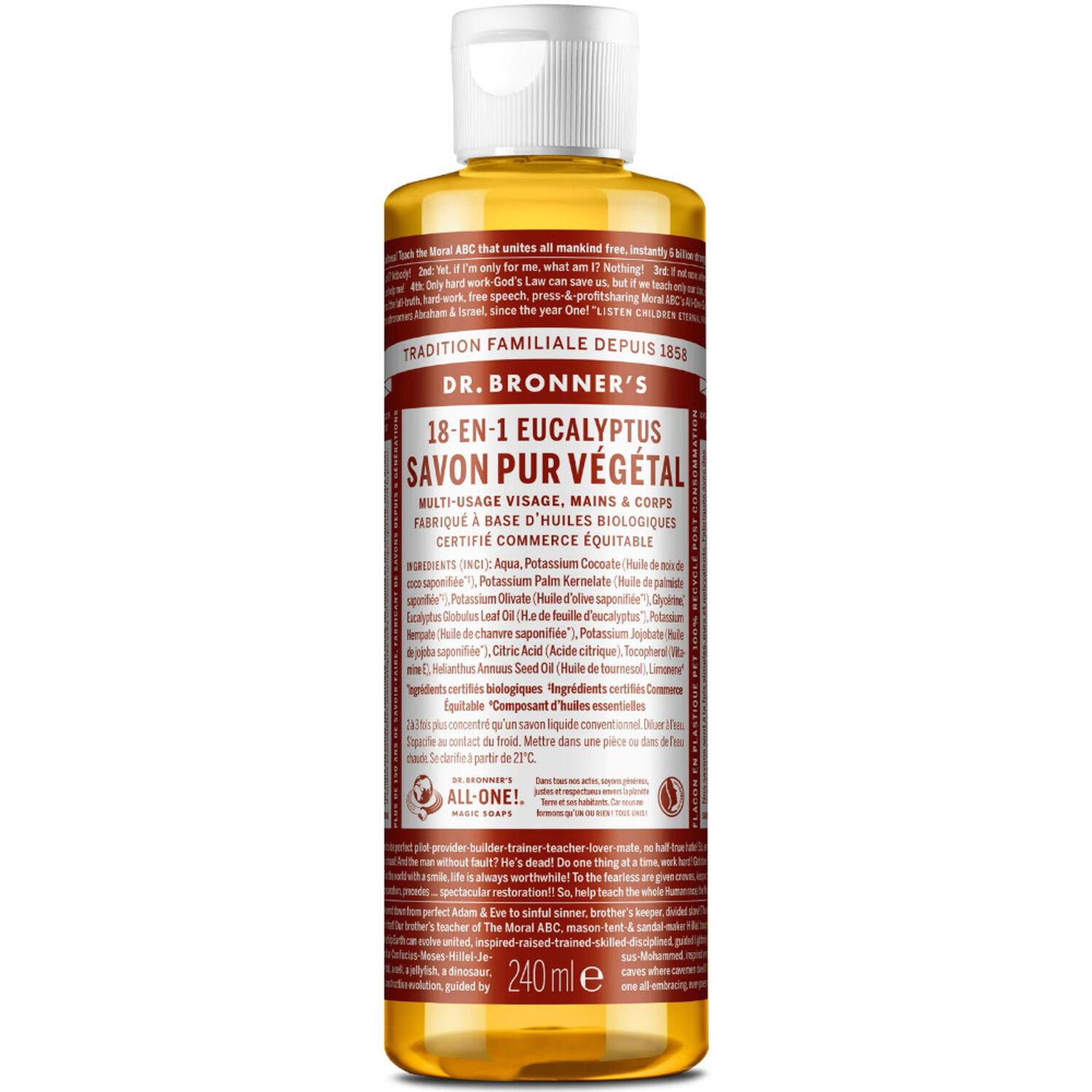 Dr Bronners Savon Liquide Eucalyptus Un savon de Castille liquide naturel 18-en-1