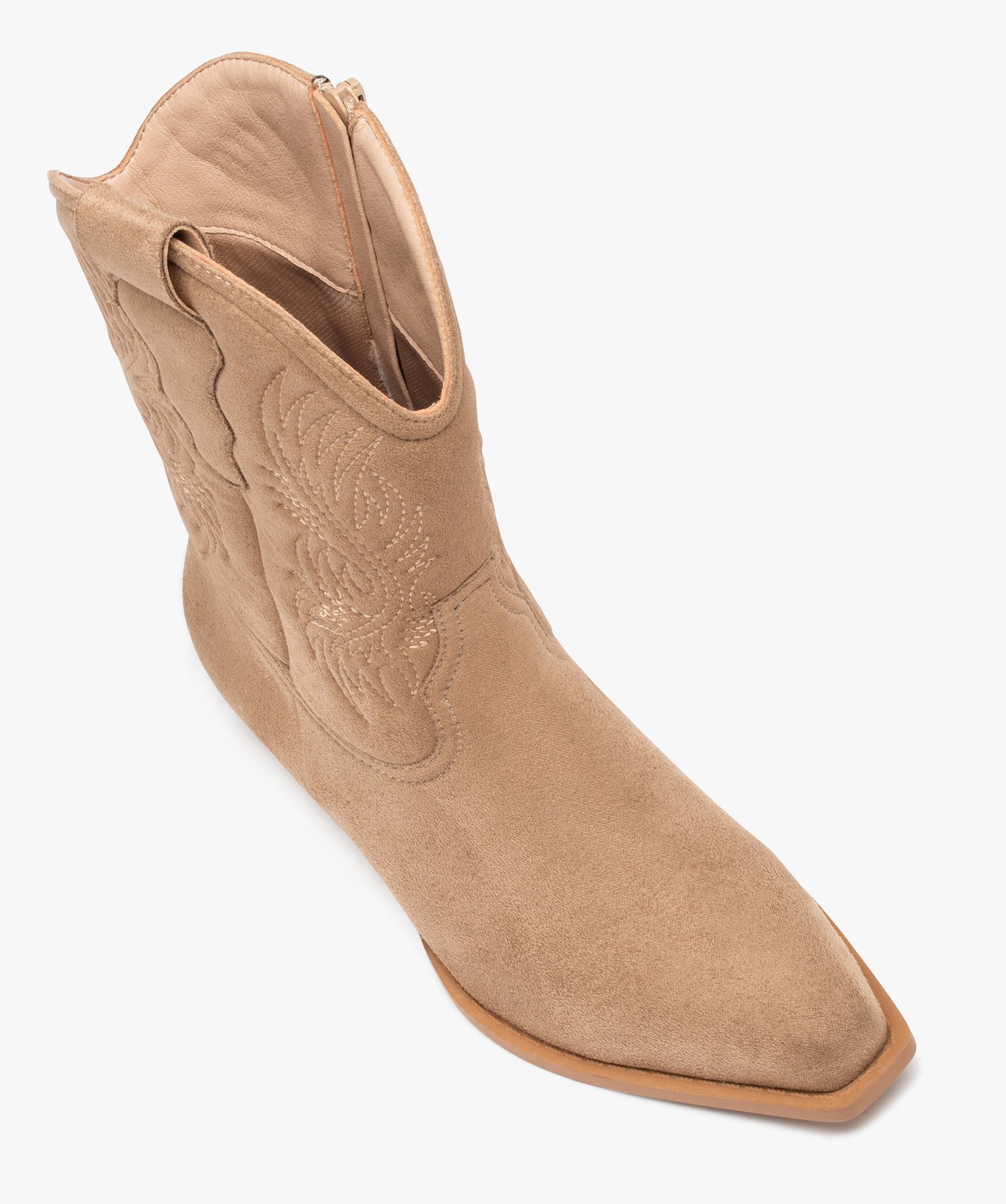 Bottes santiags à bout carré et broderies femme taupe | GEMO