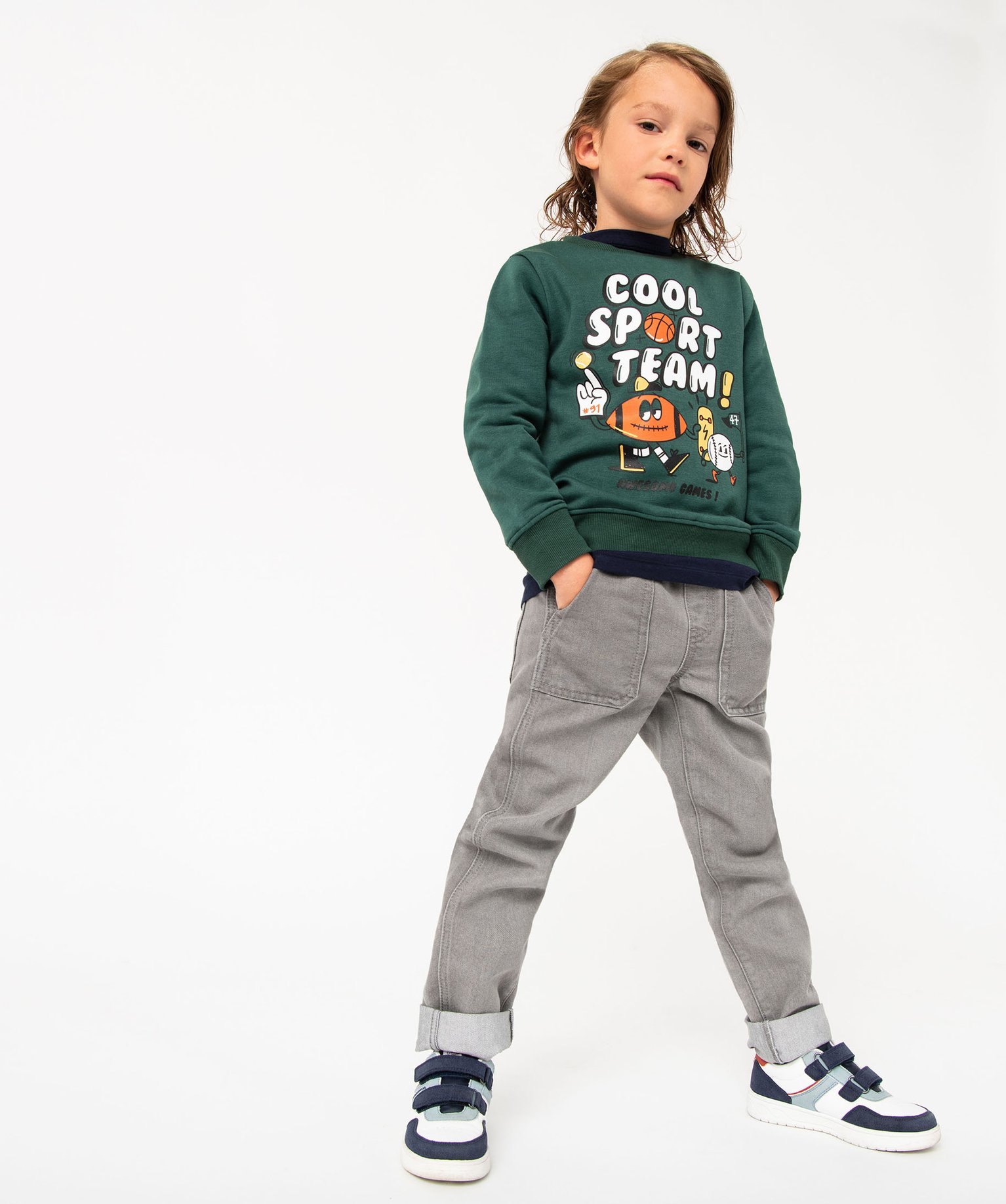 Sweat molletonné avec motif XL Garçon vert | GEMO