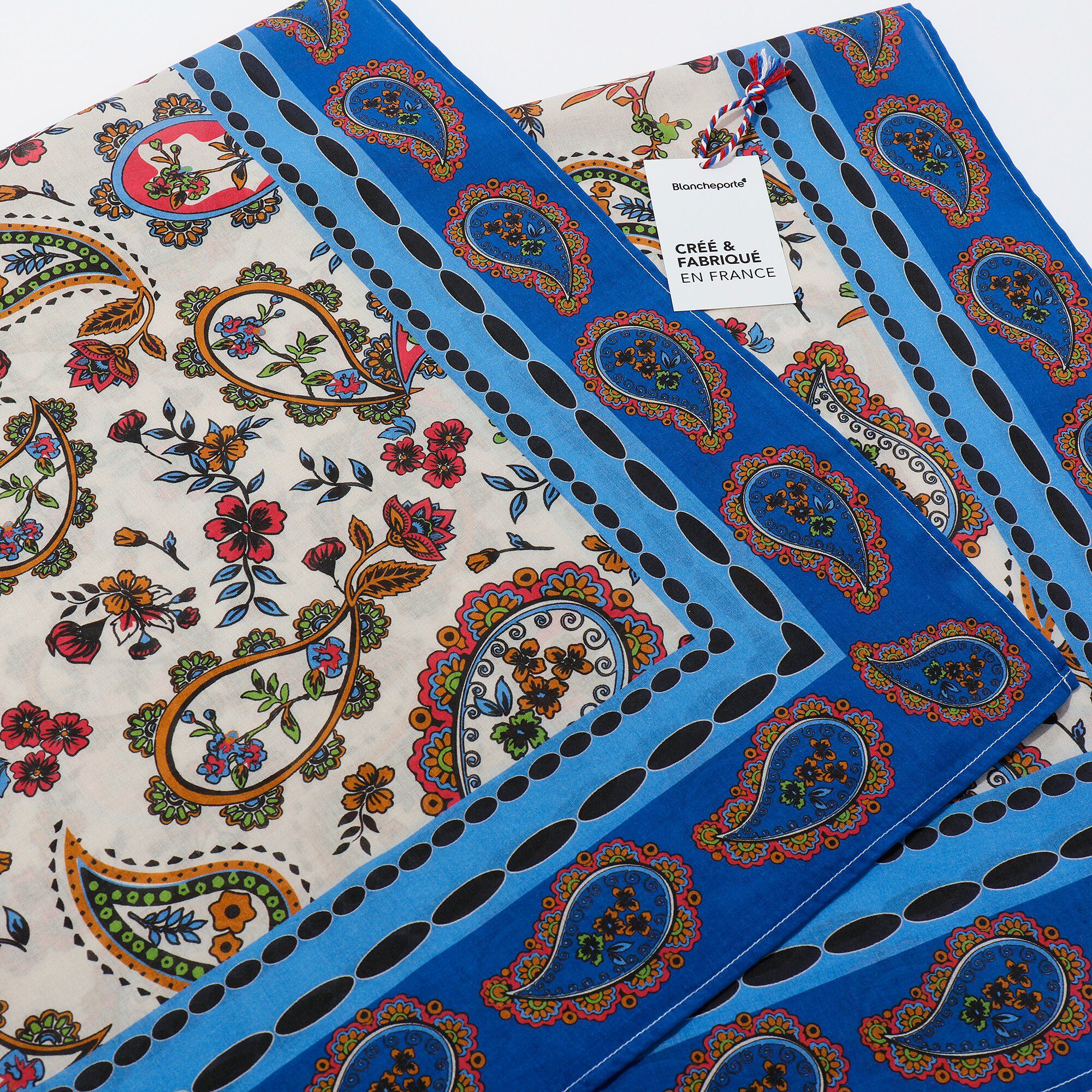 Foulard fabriqué en France imprimé cachemire, 100 x 100 cm