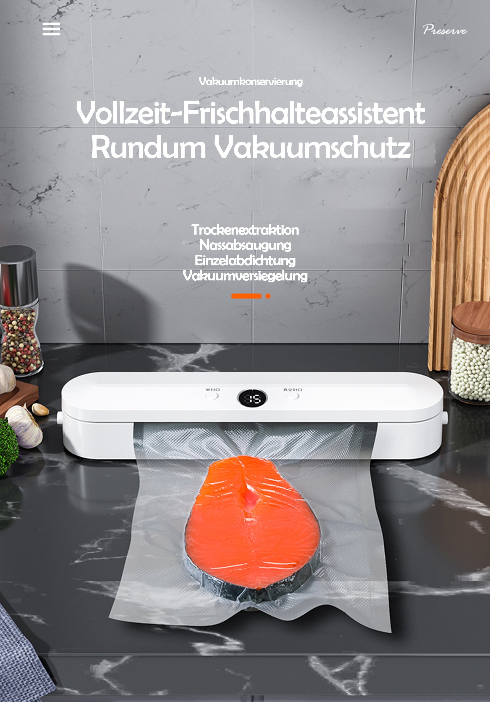 KUGI Vakuumierer Vakuumiergerät Lebensmittel bleiben vakuumiert bis zu 8x länger frisch, Rollenbreite 28,00 cm, Enthält 10 Vakuumbeutel Unterstützen um die Effizienz zu verbessern