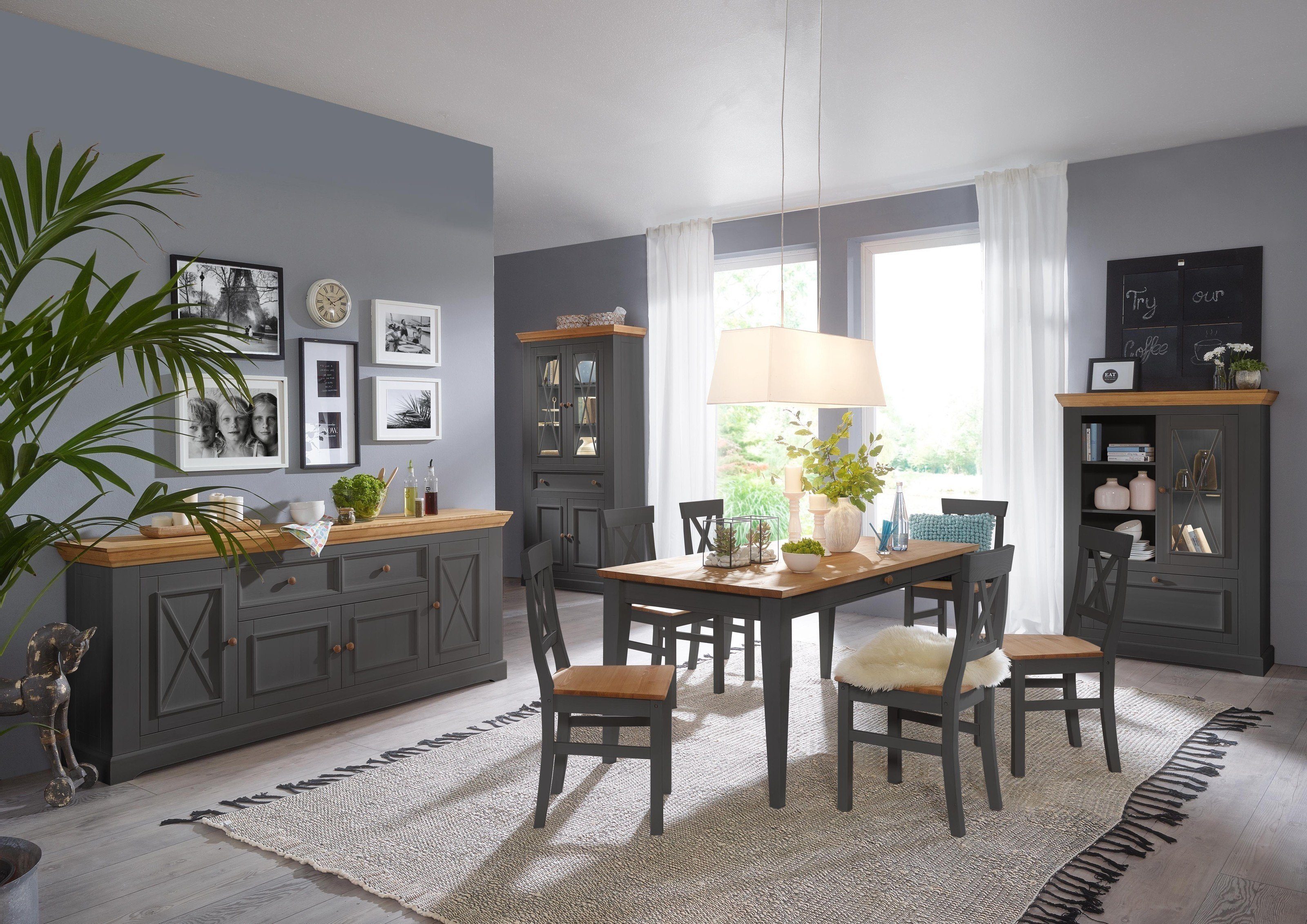 möbelando Buffet WZ-0133 (BxHxT: 104x214x69 cm) aus Kiefer massiv in grau mit einer Schublade und 2 Türen