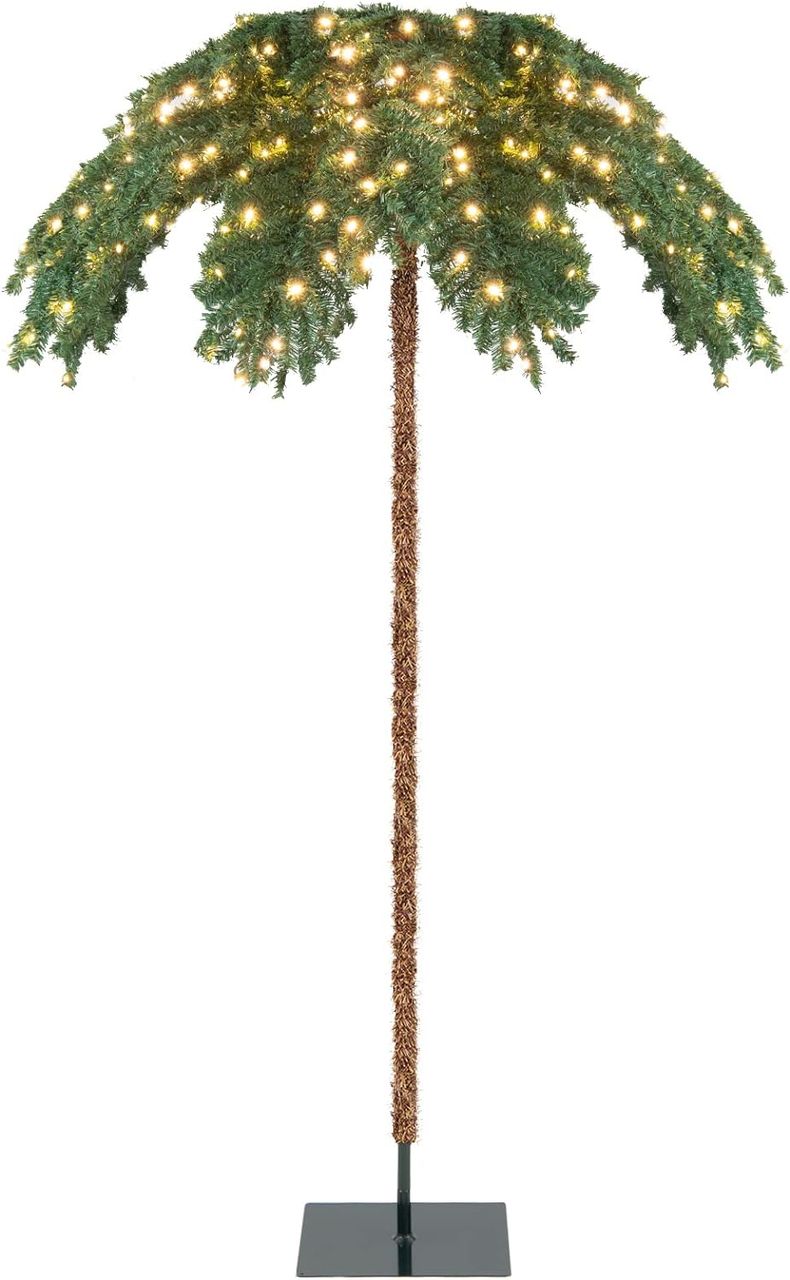 Costway 180 cm Künstliche Palme beleuchtet, Kunstbaum mit 250 LED-Lichtern in Warmweiß