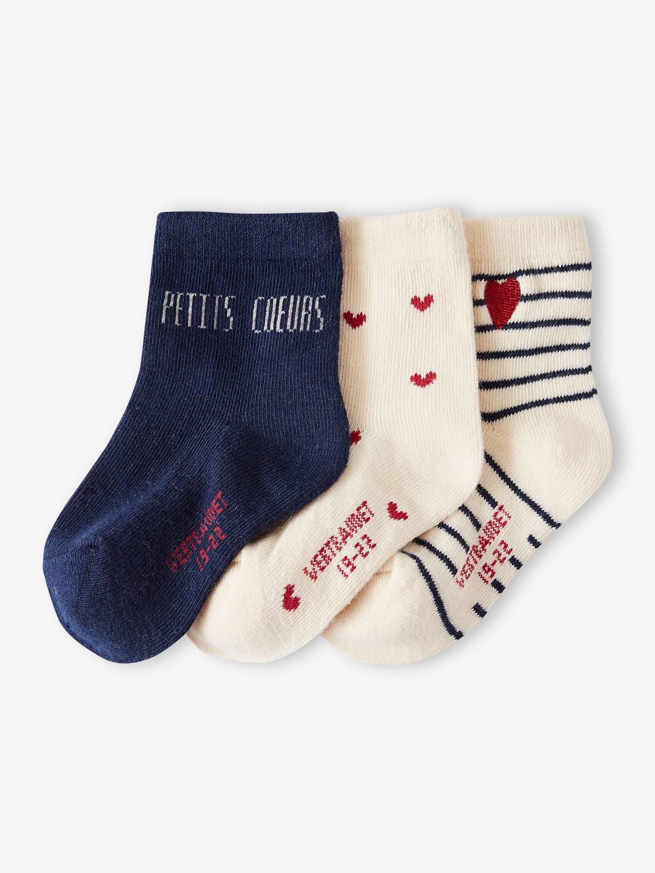 Vertbaudet 3er-Pack Mädchen Baby Socken mit Herzen Oeko-Tex - wollweiß