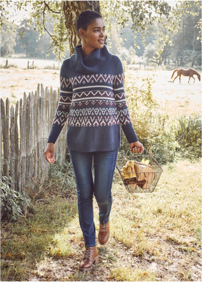Norweger-Pullover mit weitem Rollkragen, A-Linie