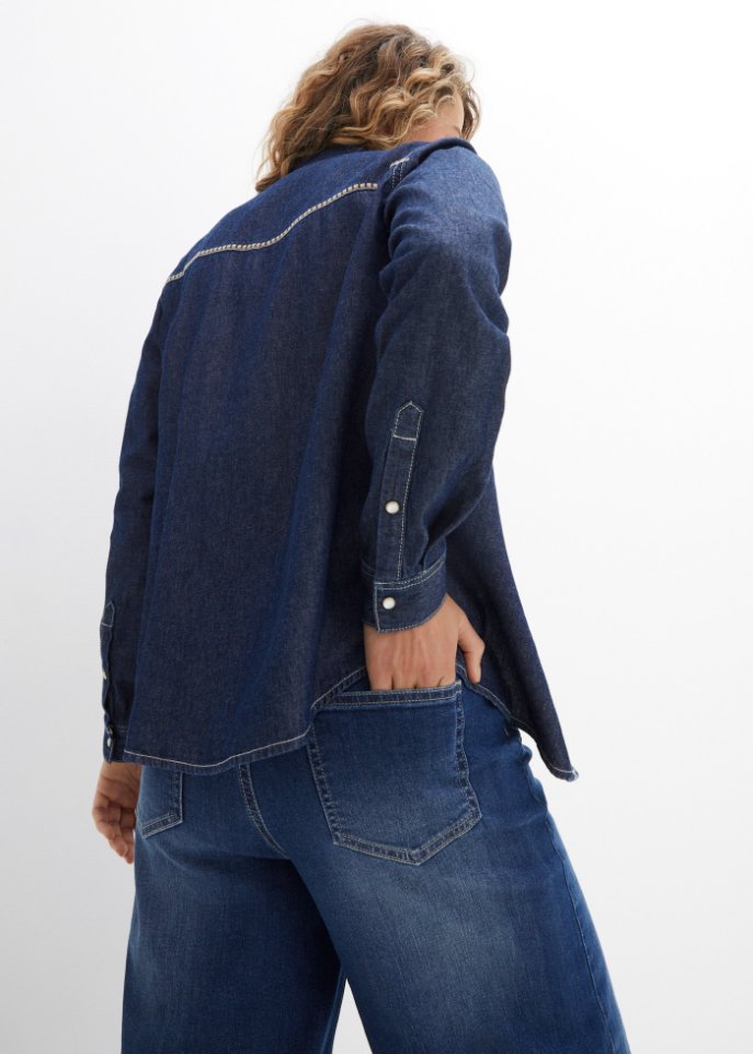 Jeansbluse mit Stickerei