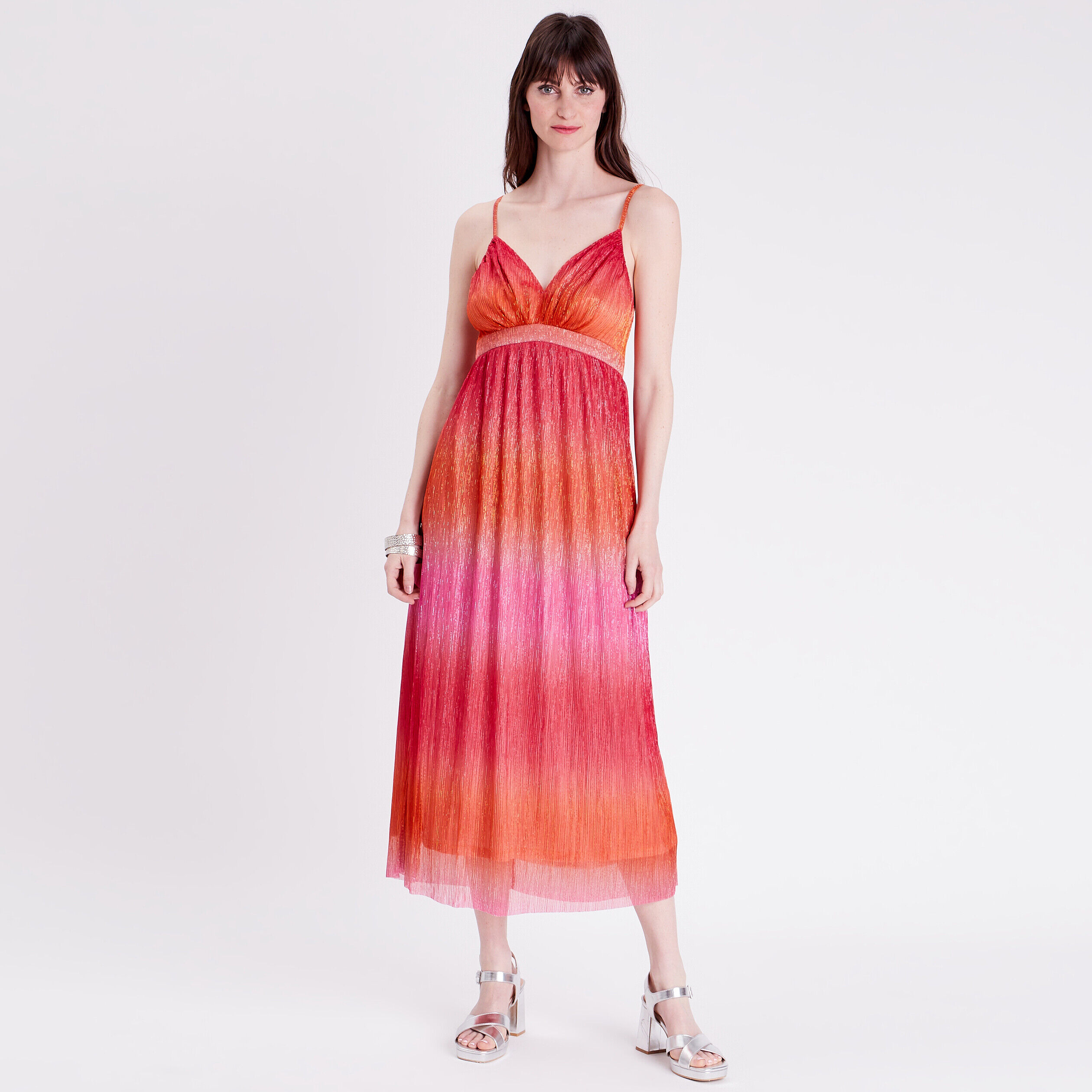 Robe longue évasée dos ouvert rose femme | Cache Cache