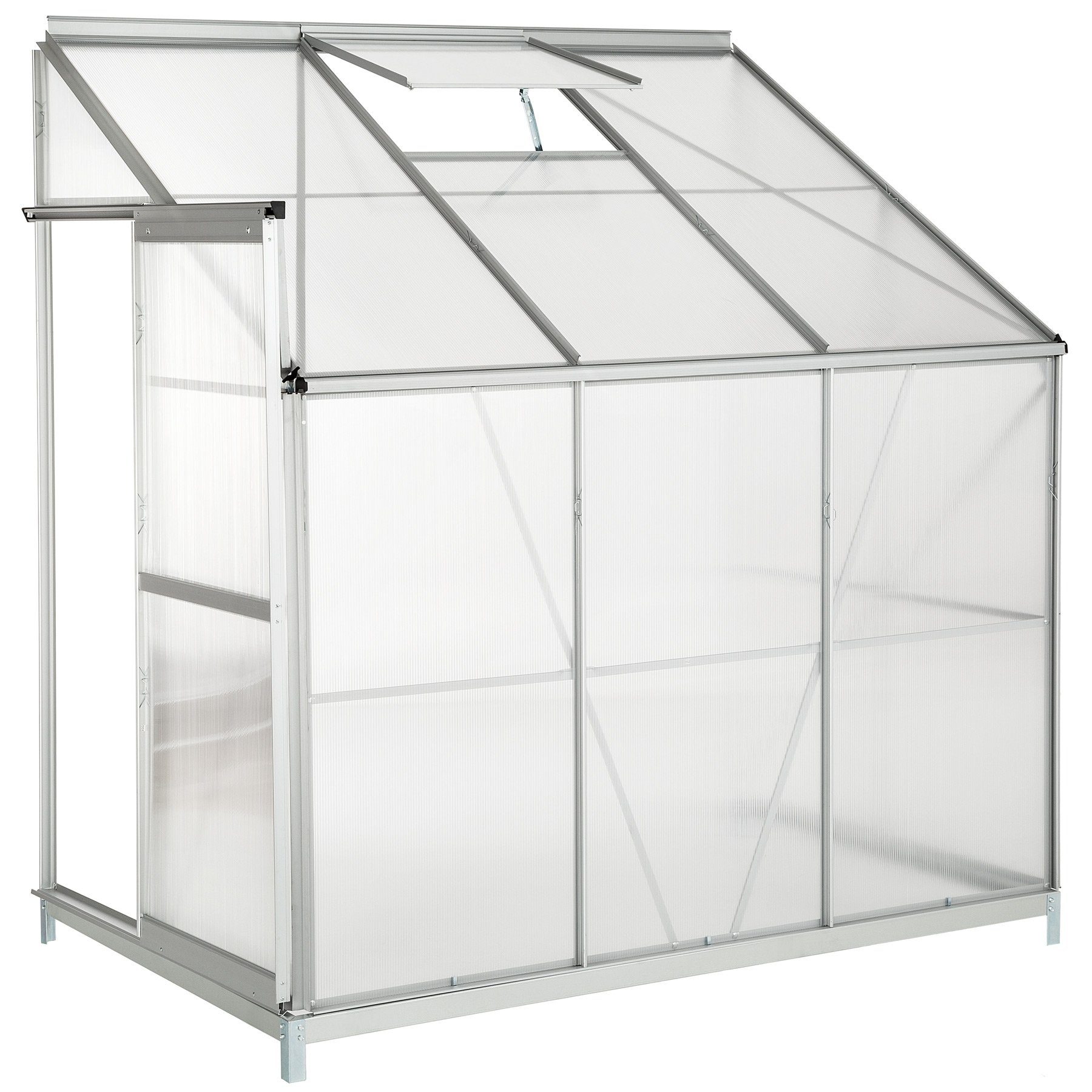 tectake Gewächshaus Anlehngewächshaus aus Aluminium mit Fundament, 0,40 mm Wandstärke