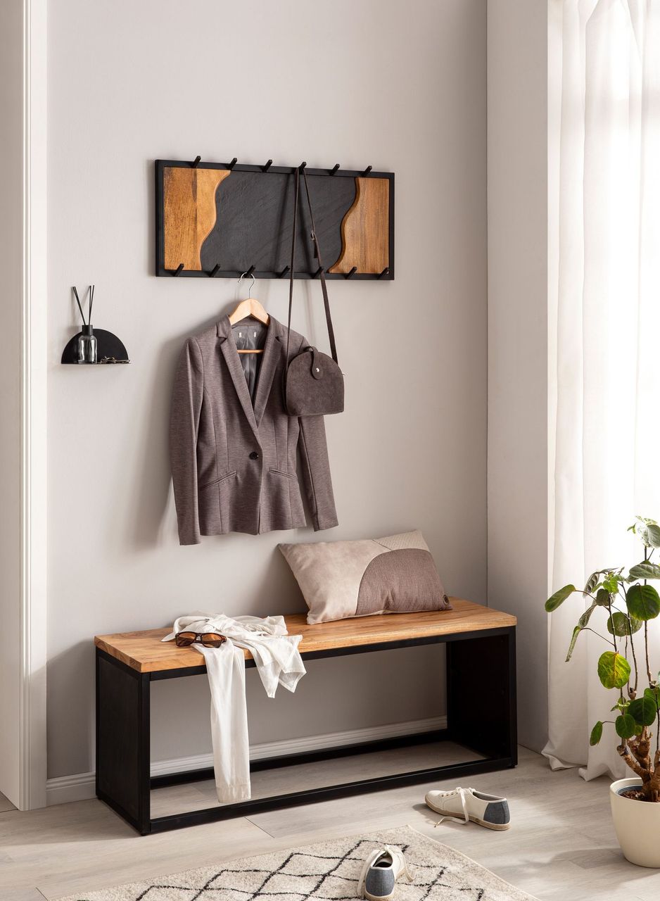 Wohnling Wandgarderobe Hakenleiste Steinoptik 80 cm Garderobe Flur Holz Modern