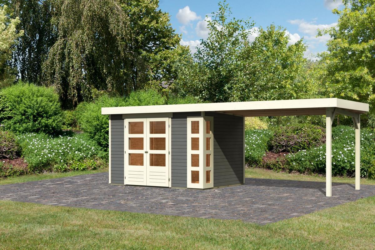 Karibu Gartenhaus Steigenberg 4 mit Anbaudach, terragrau