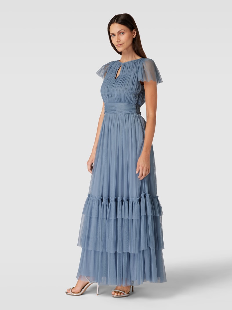 Abendkleid mit Schlüsselloch-Ausschnitt in rauchblau