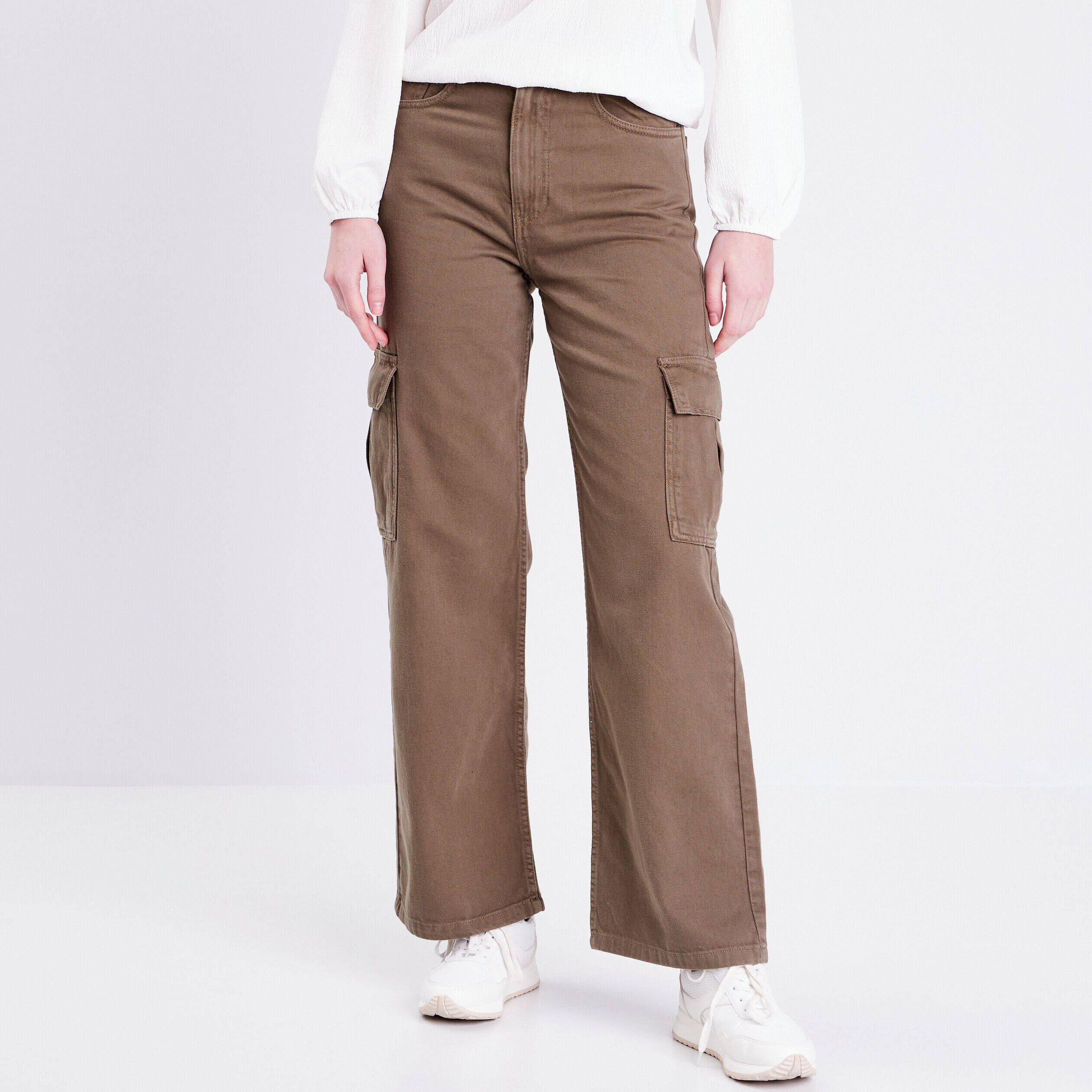 Jeans wide leg cargo vert foncé femme | Cache Cache