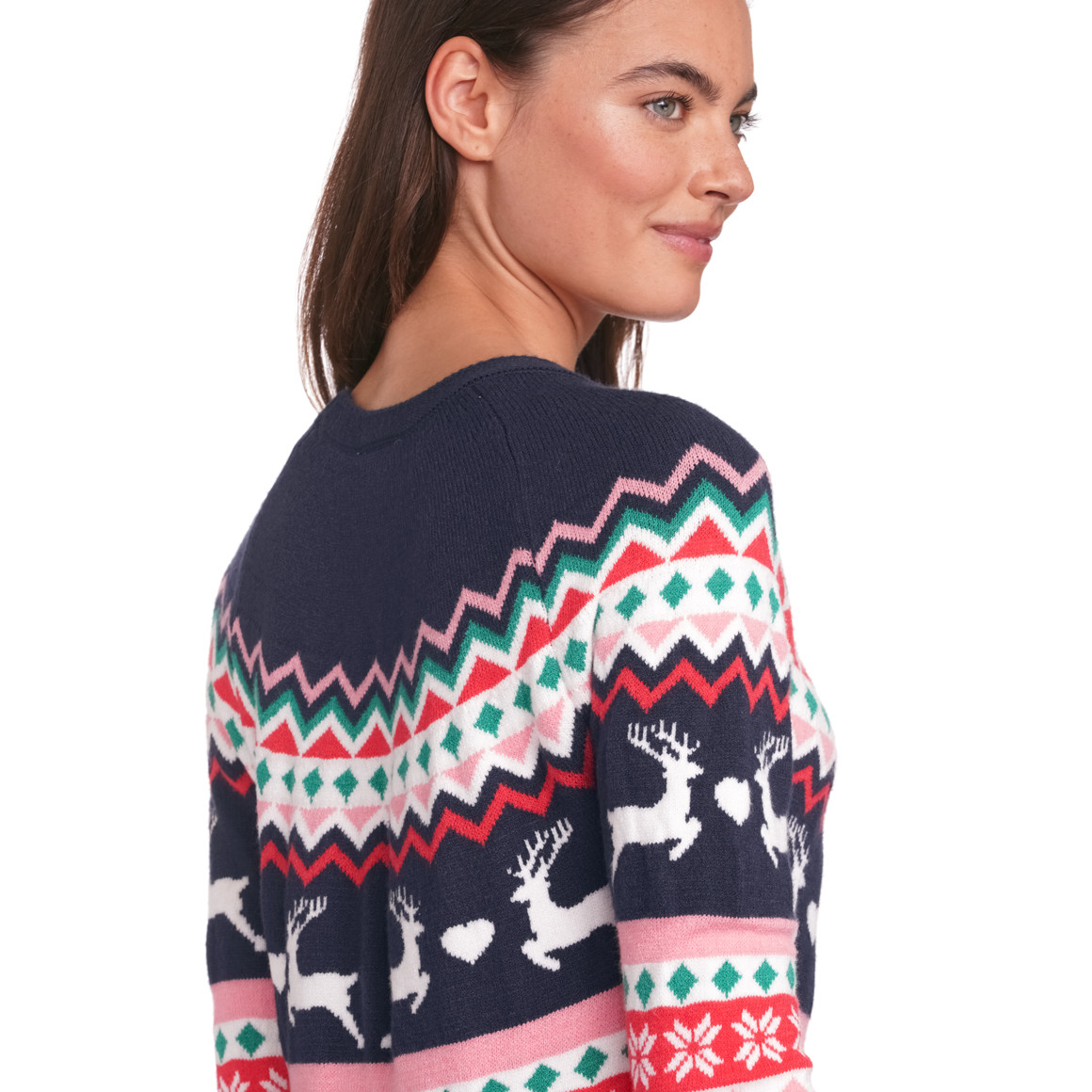 Damen Weihnachtspullover im Norweger-Look dunkelblau / weiss / rot
